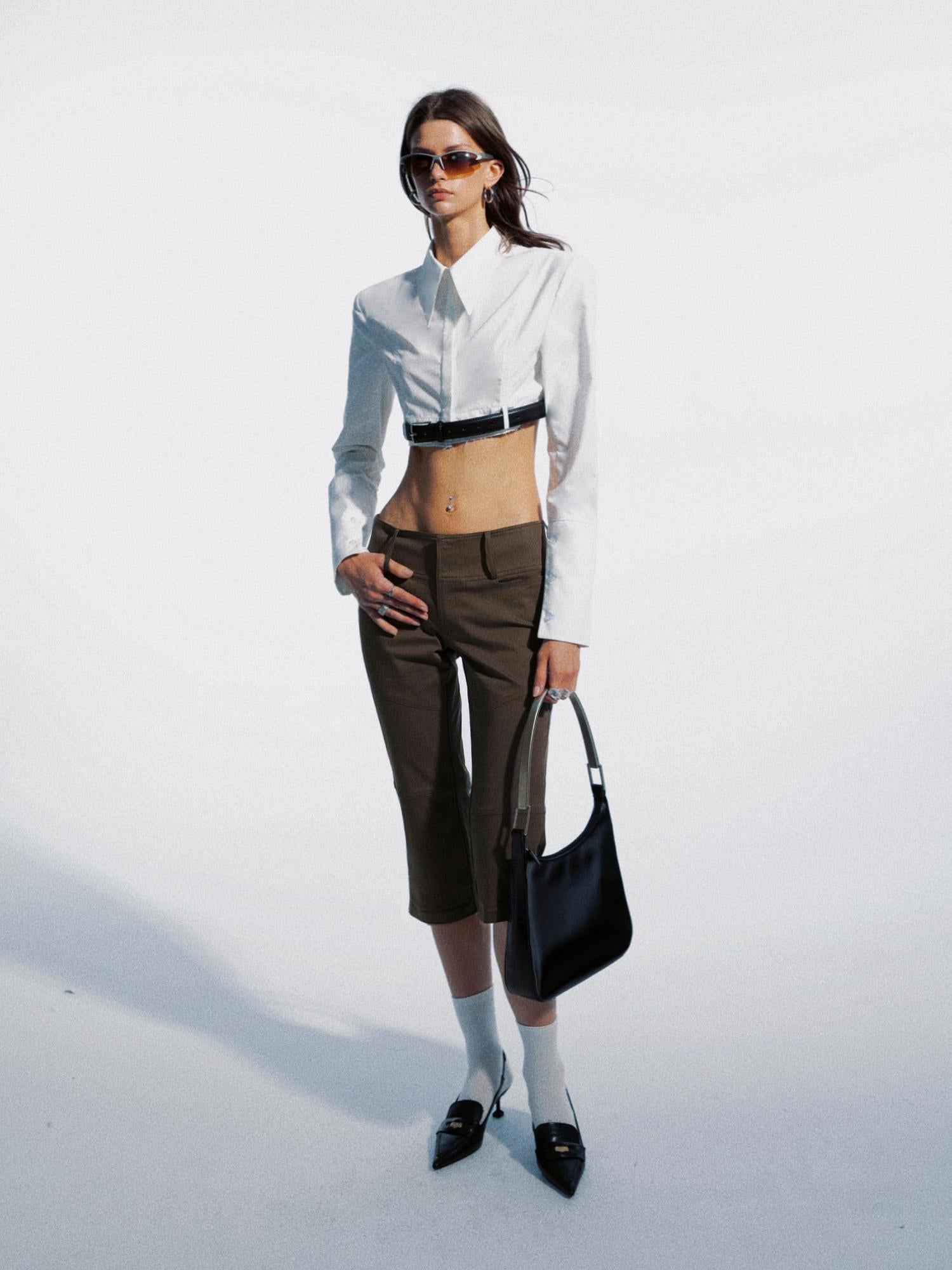 commonce net Draped Asymmetrical Detachable Leg Low Rise Cargo Pants