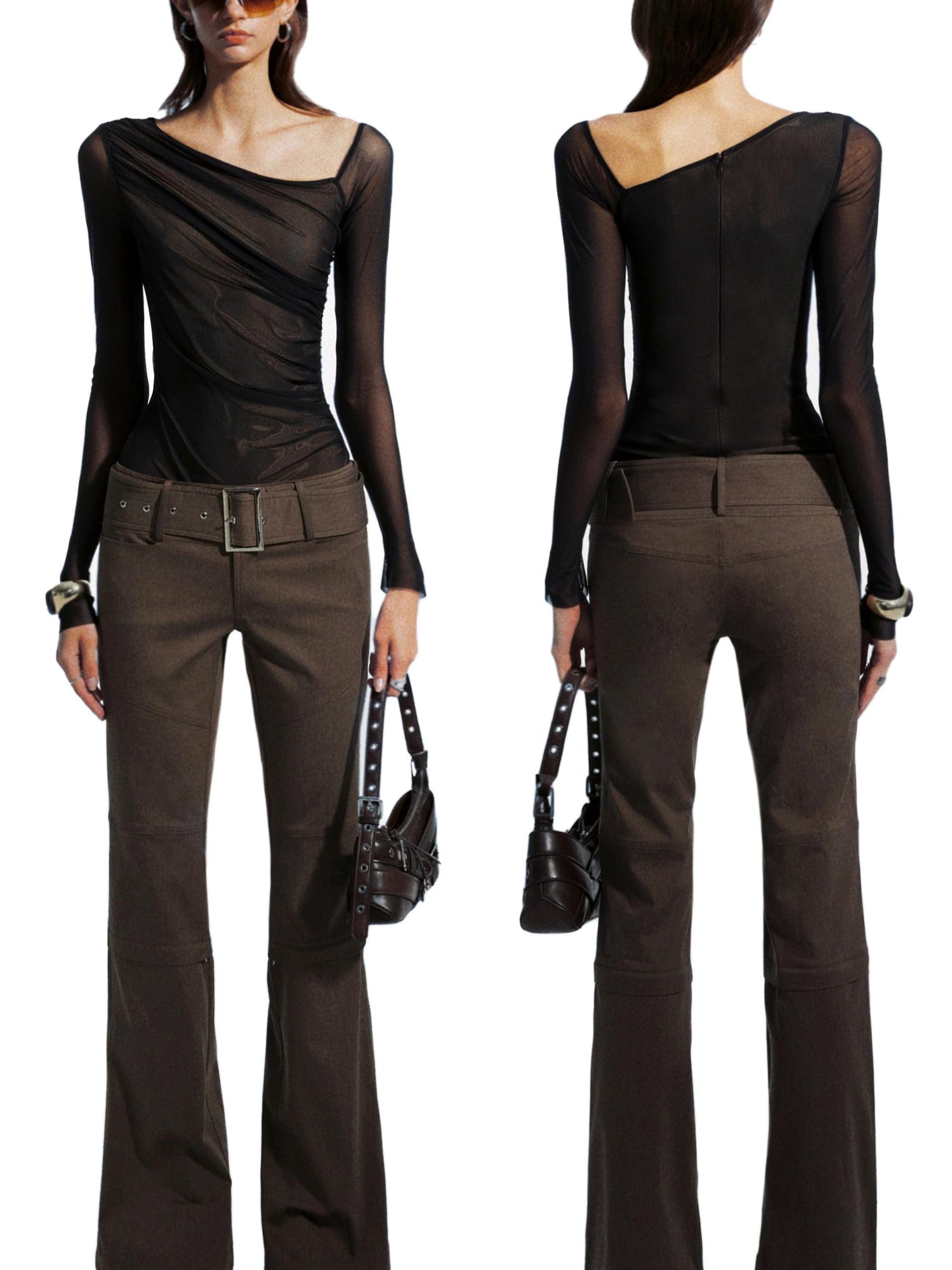 commonce net Draped Asymmetrical Mesh Panel Bodysuit