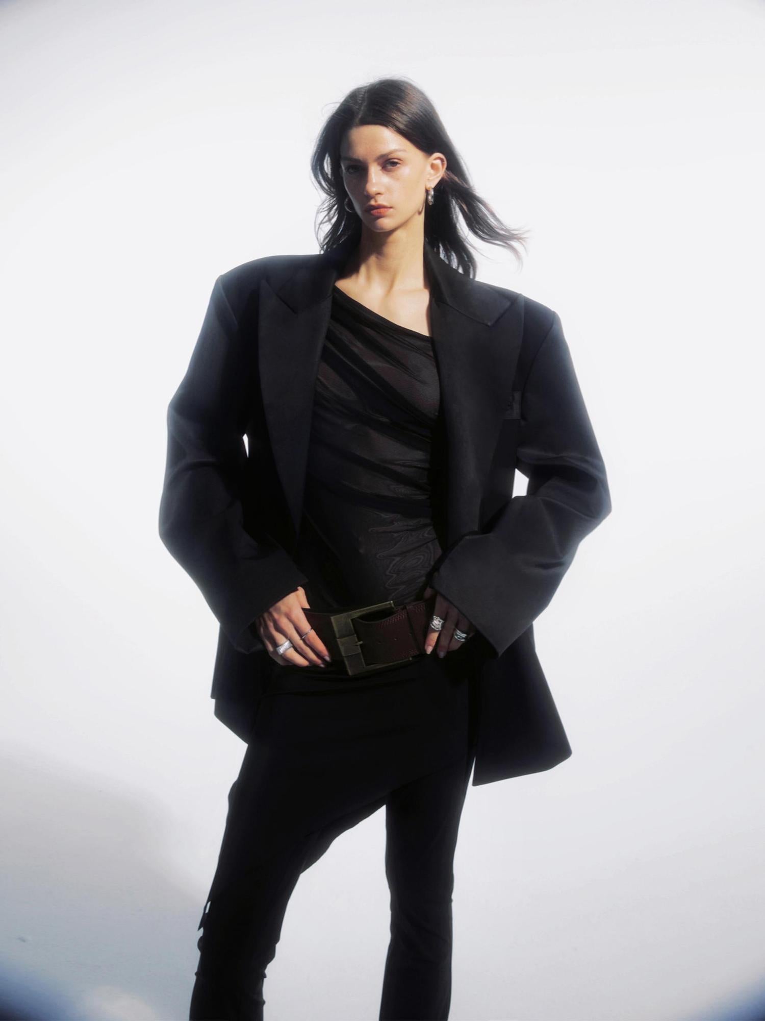 commonce net Draped Asymmetrical Mesh Panel Bodysuit