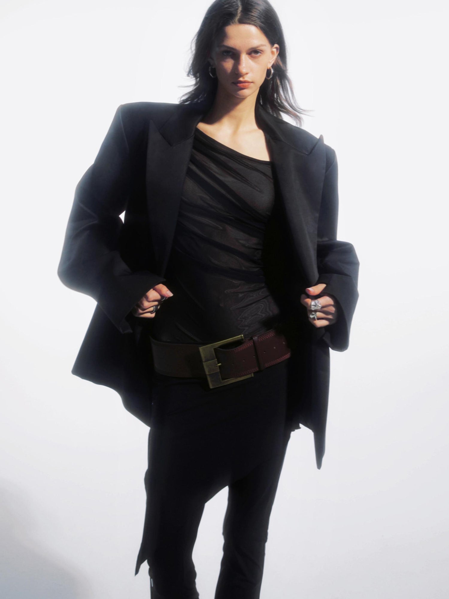 commonce net Draped Asymmetrical Mesh Panel Bodysuit