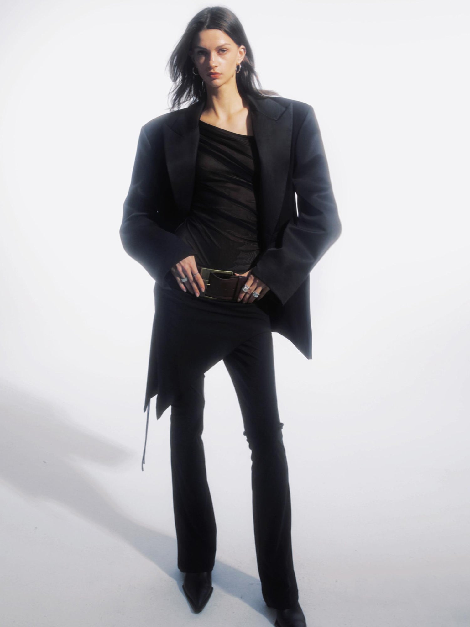 commonce net Draped Asymmetrical Mesh Panel Bodysuit