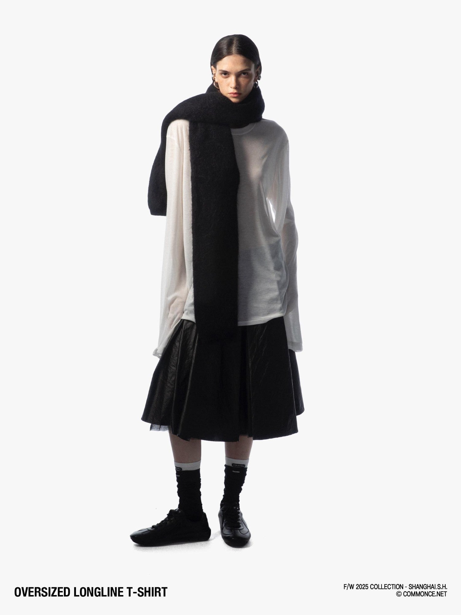 commonce net Frayed Hem Semi Sheer Oversized Women&