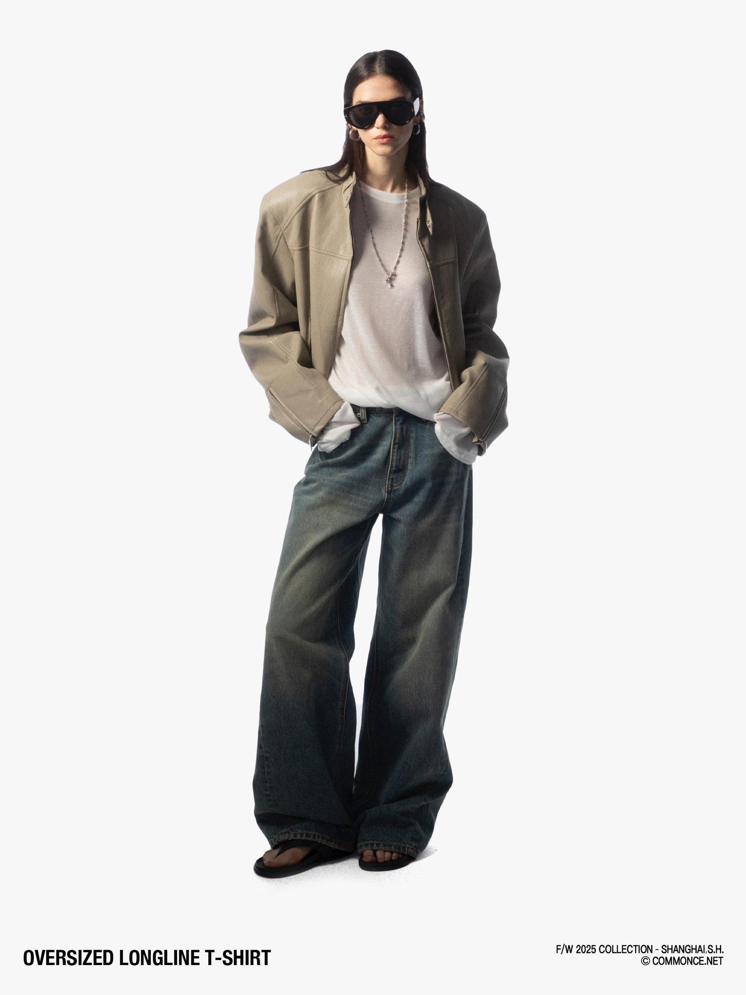 commonce net Frayed Hem Semi Sheer Oversized Women&
