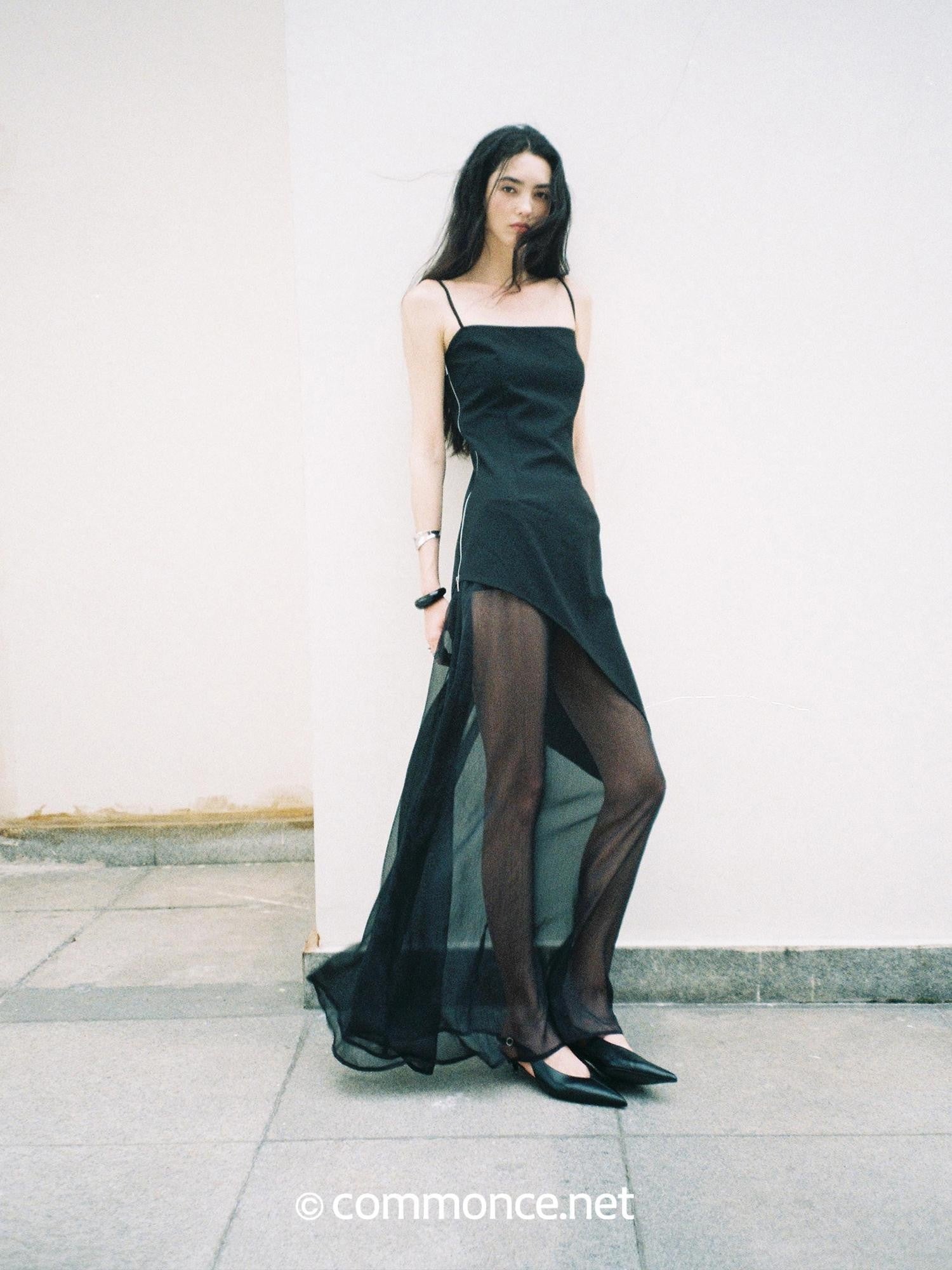commonce net Gothic Asymmetric Sheer Spaghetti Set Women&