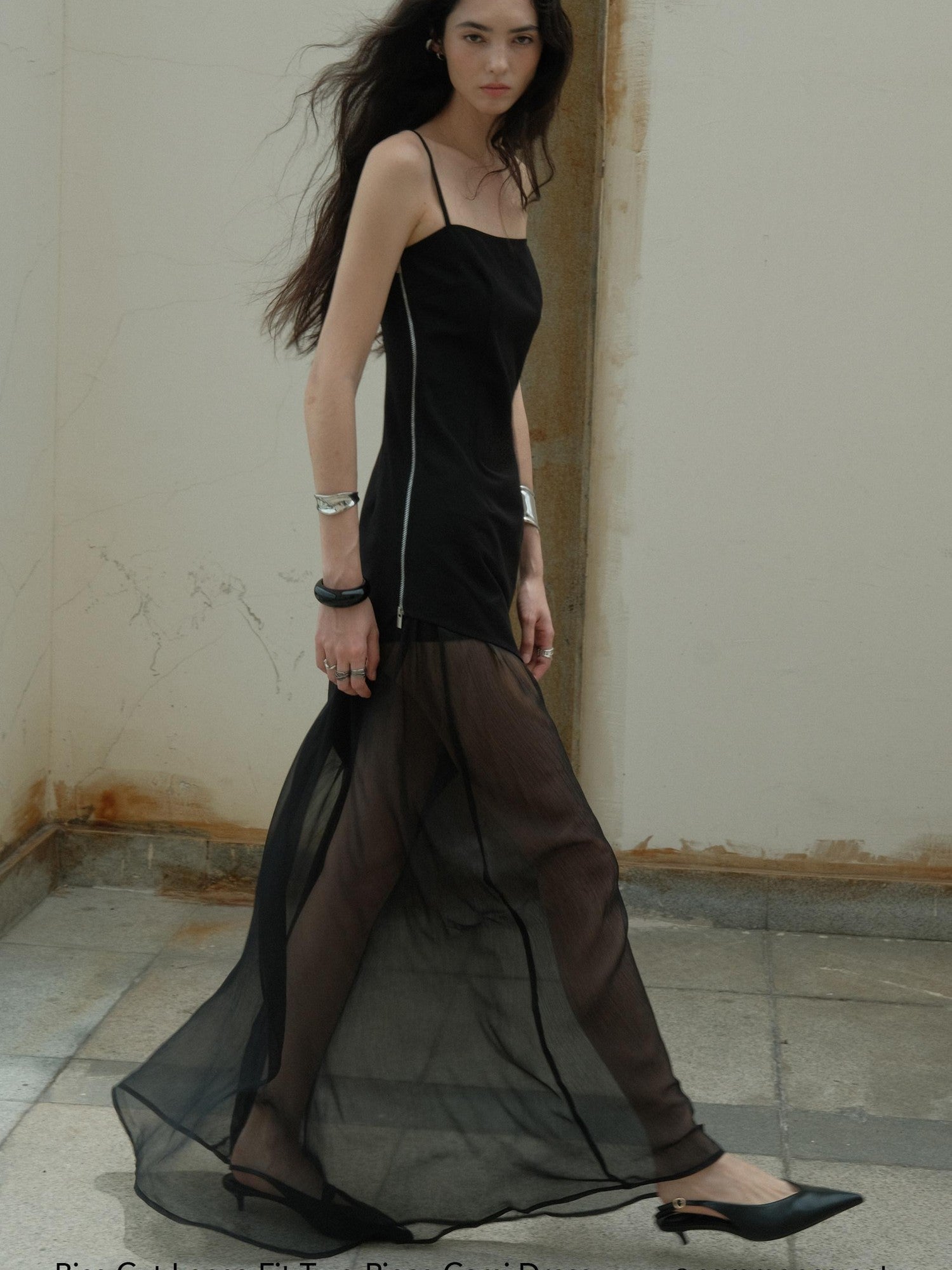 commonce net Gothic Asymmetric Sheer Spaghetti Set Women&