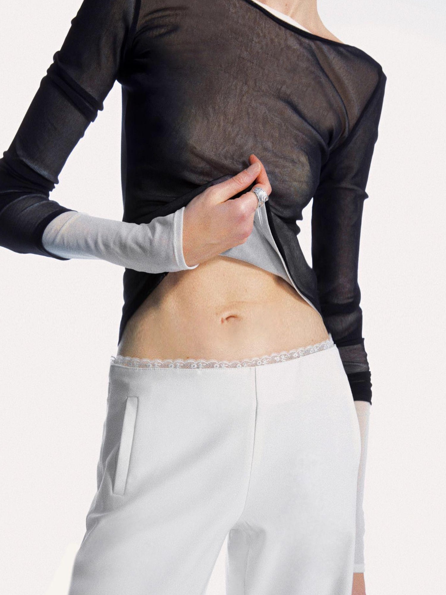 commonce net Lace Panel Pleated Trousers With Straight Leg