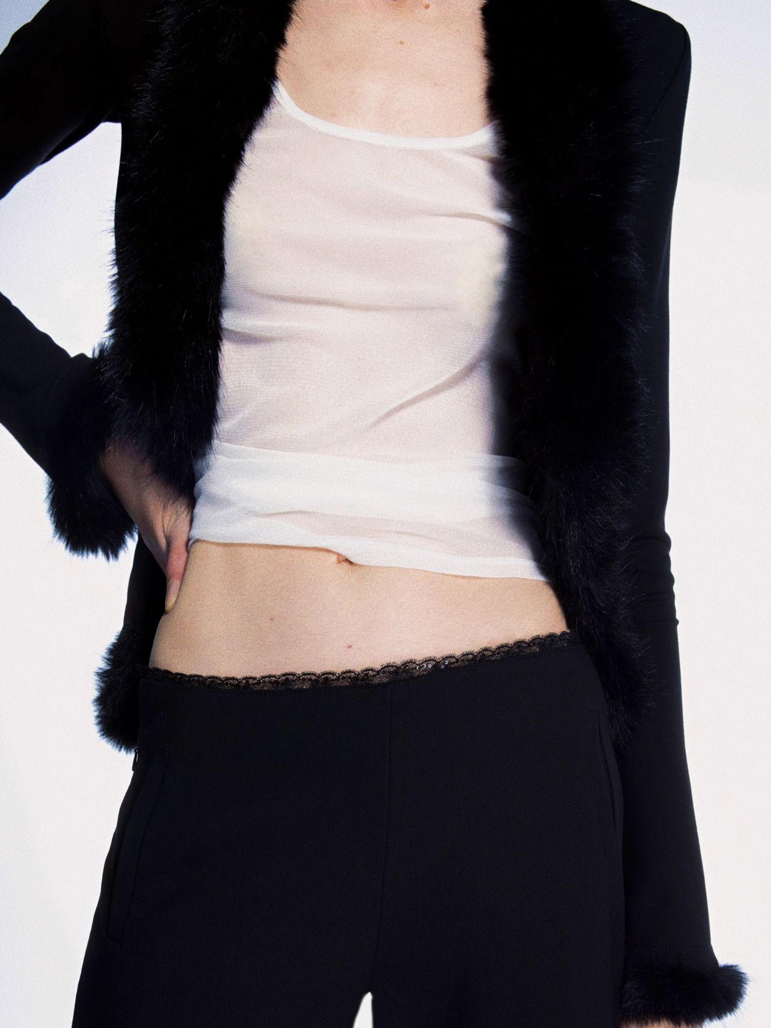 commonce net Lace Panel Pleated Trousers With Straight Leg