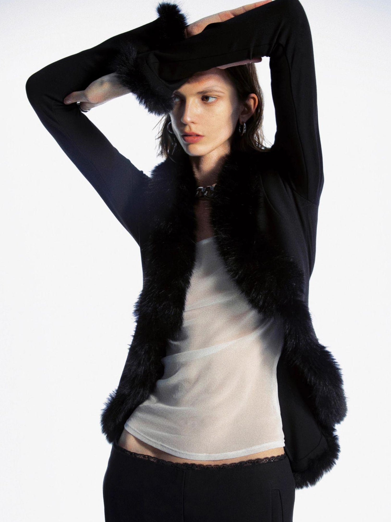 commonce net Lace Panel Pleated Trousers With Straight Leg