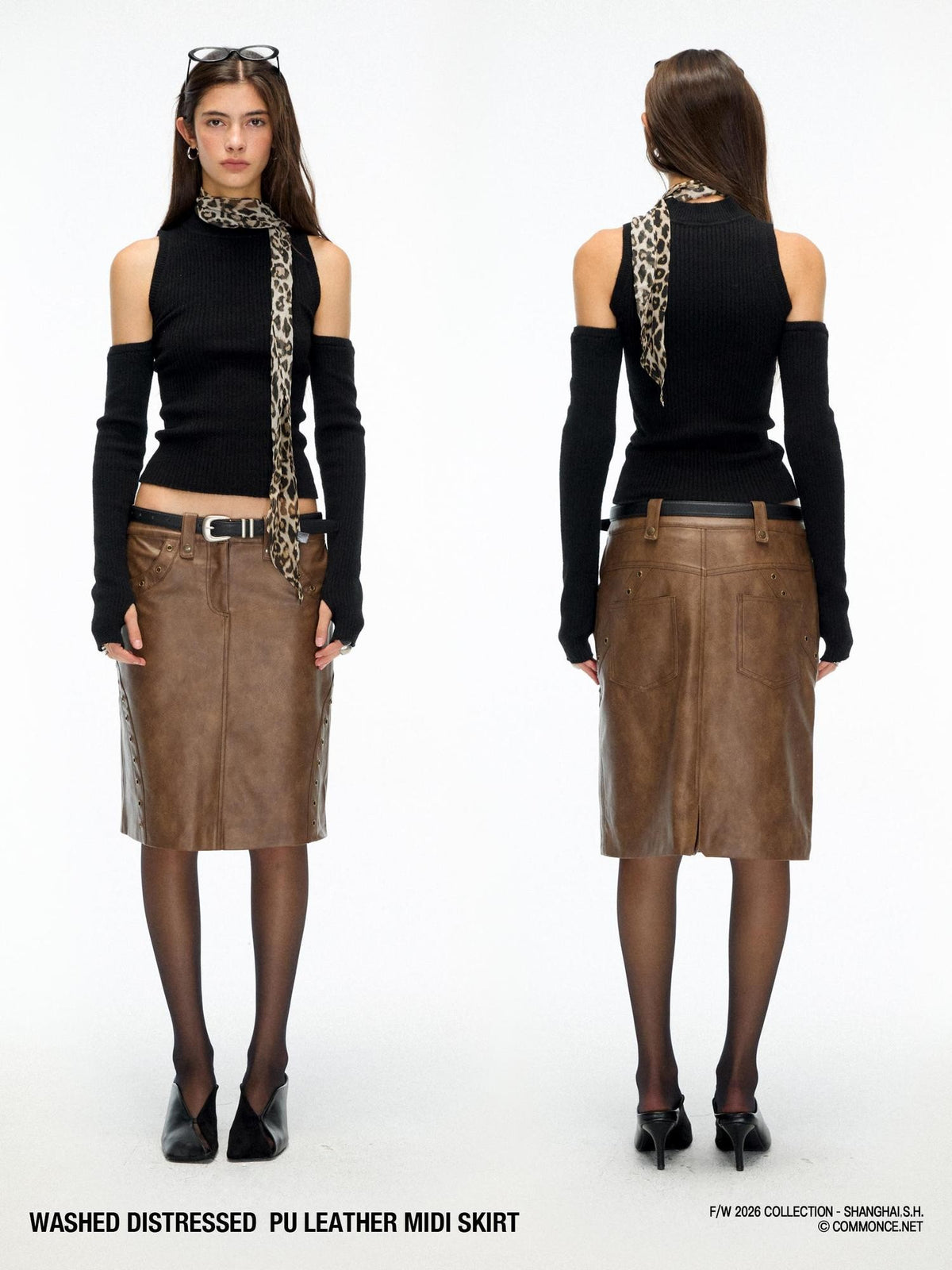 commonce net Metallic Washed Distressed Straight Pu Leather Women&