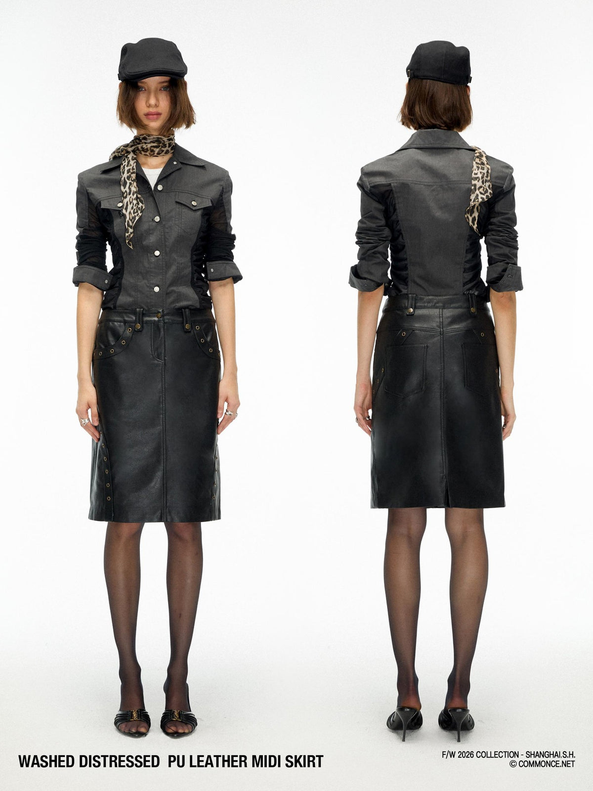 commonce net Metallic Washed Distressed Straight Pu Leather Women&