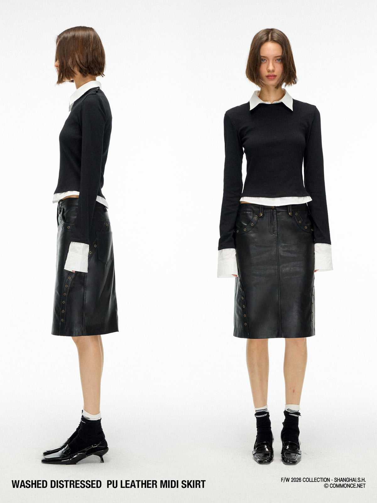 commonce net Metallic Washed Distressed Straight Pu Leather Women&