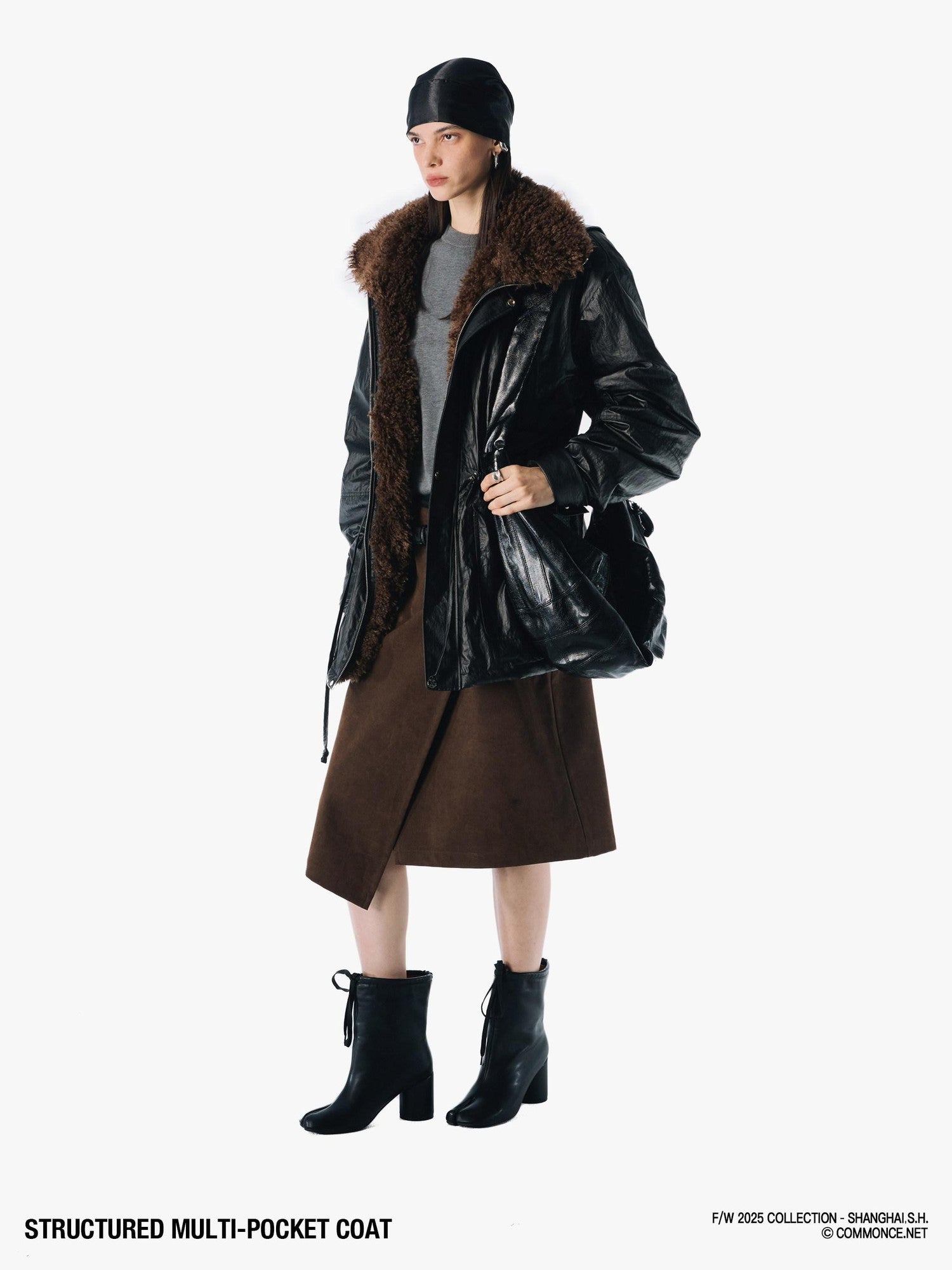 commonce net Multiple Pockets Double Collar Fleece Lined Women&