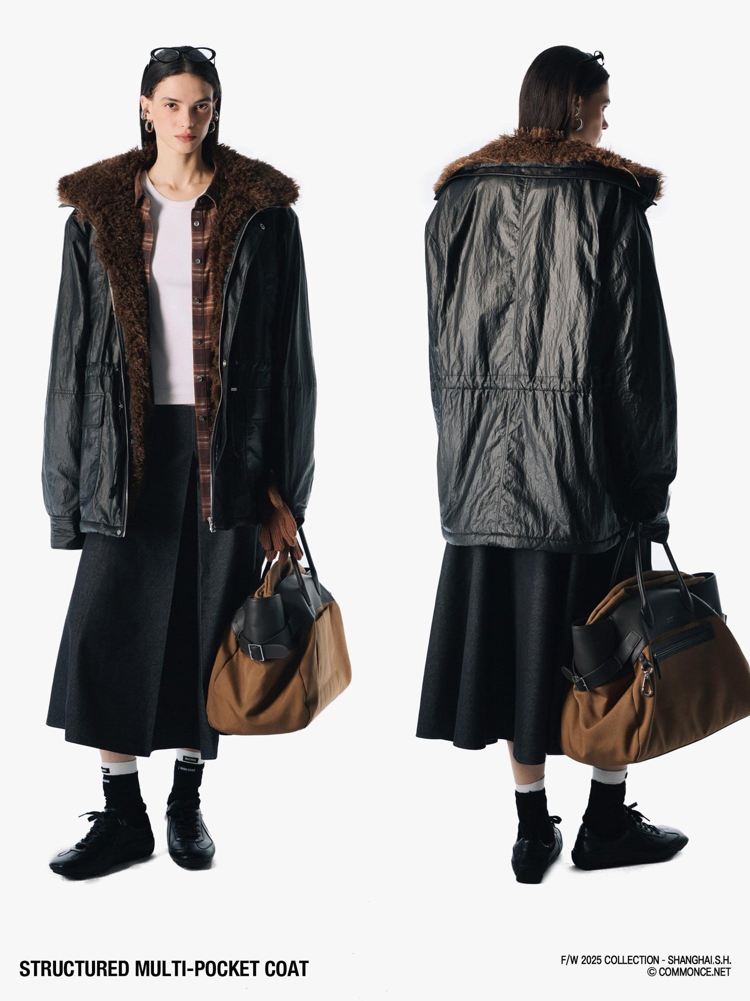 commonce net Multiple Pockets Double Collar Fleece Lined Women&