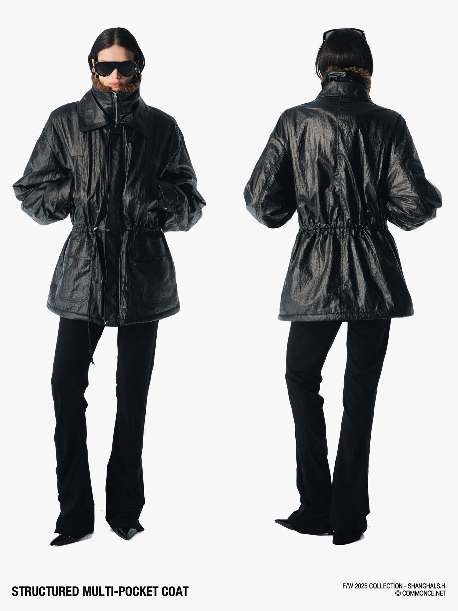 commonce net Multiple Pockets Double Collar Fleece Lined Women&