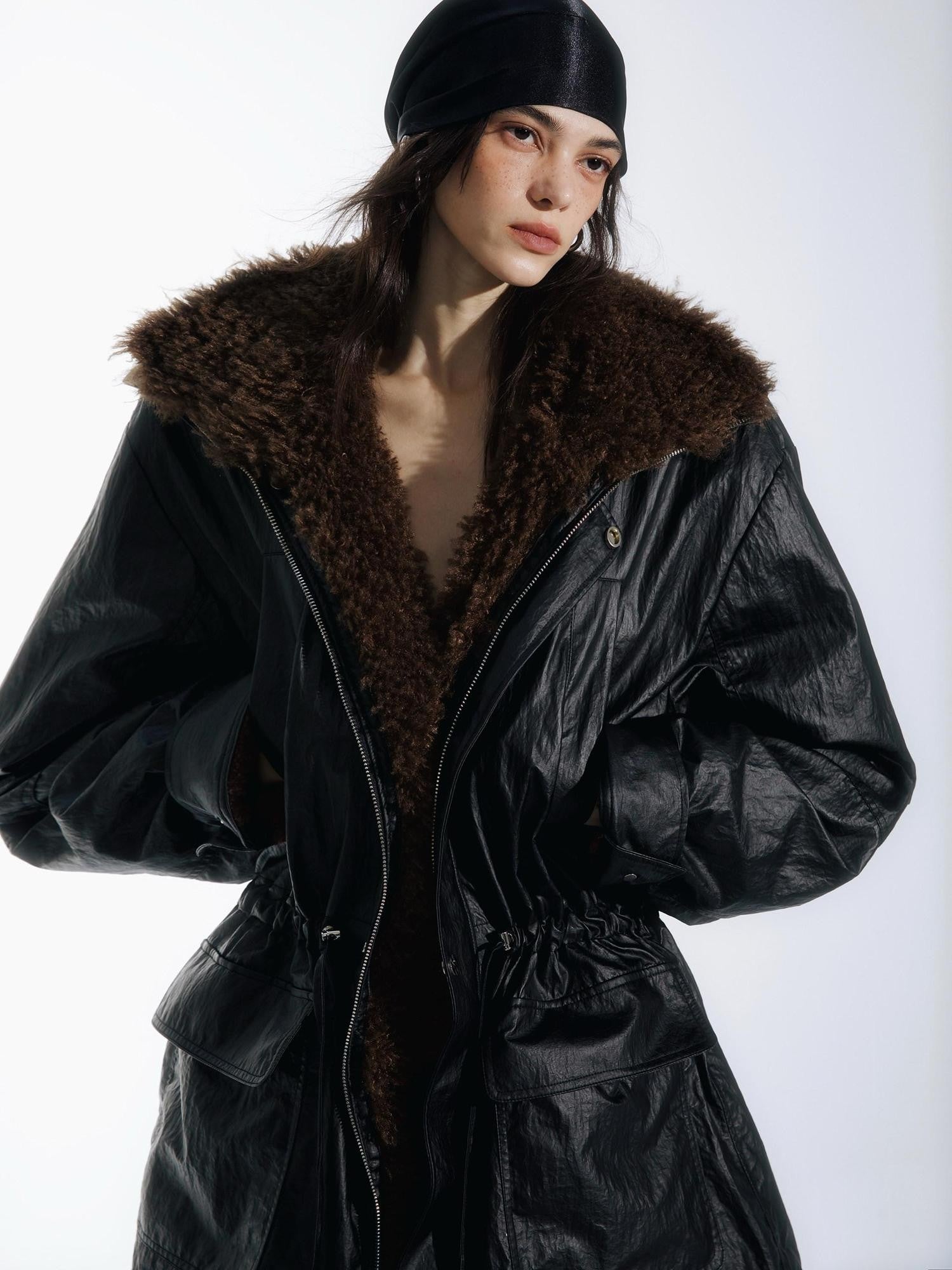 commonce net Multiple Pockets Double Collar Fleece Lined Women&