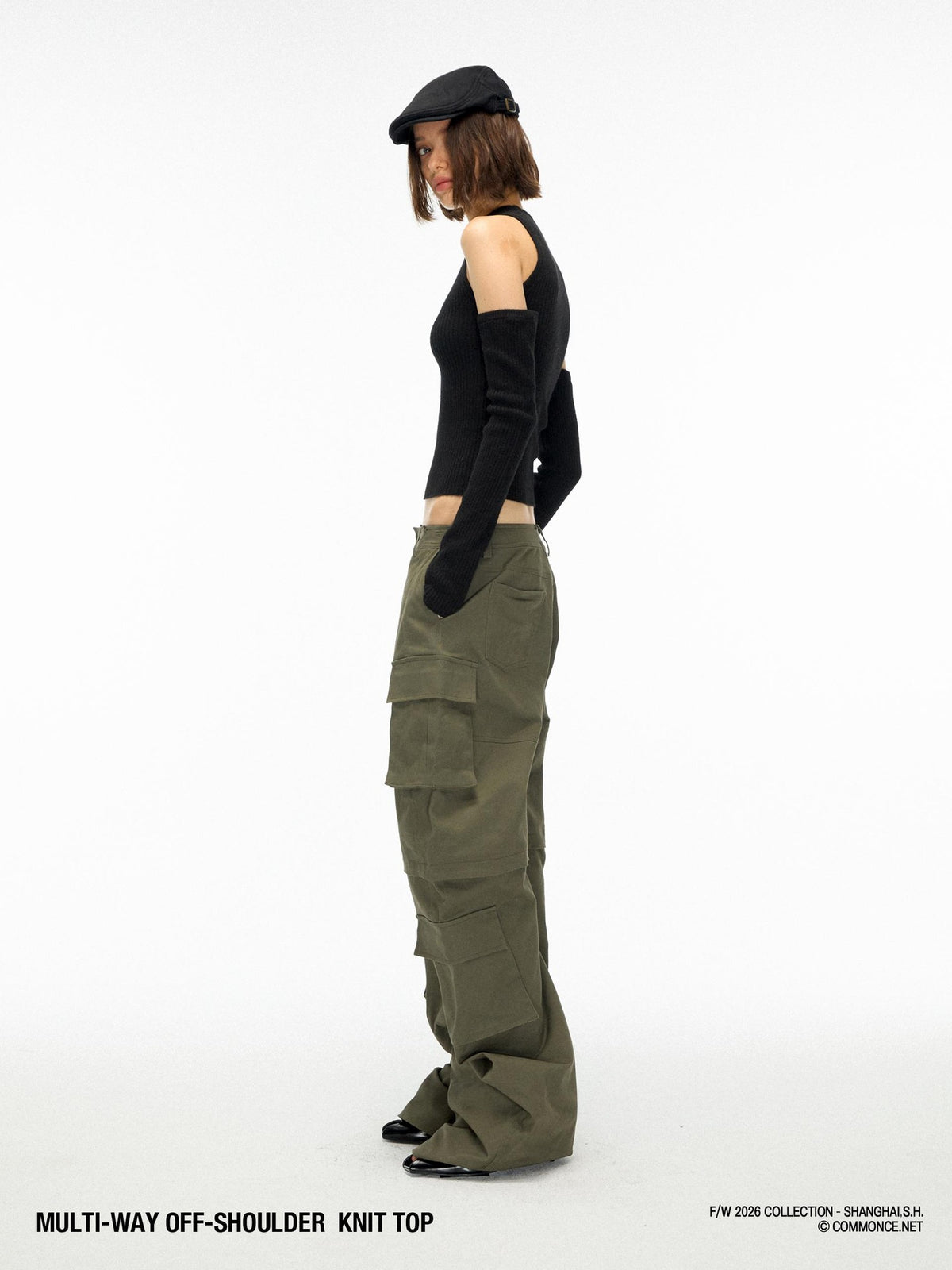 commonce net Off Shoulder Slim Fit Knit Wool Blend Women&