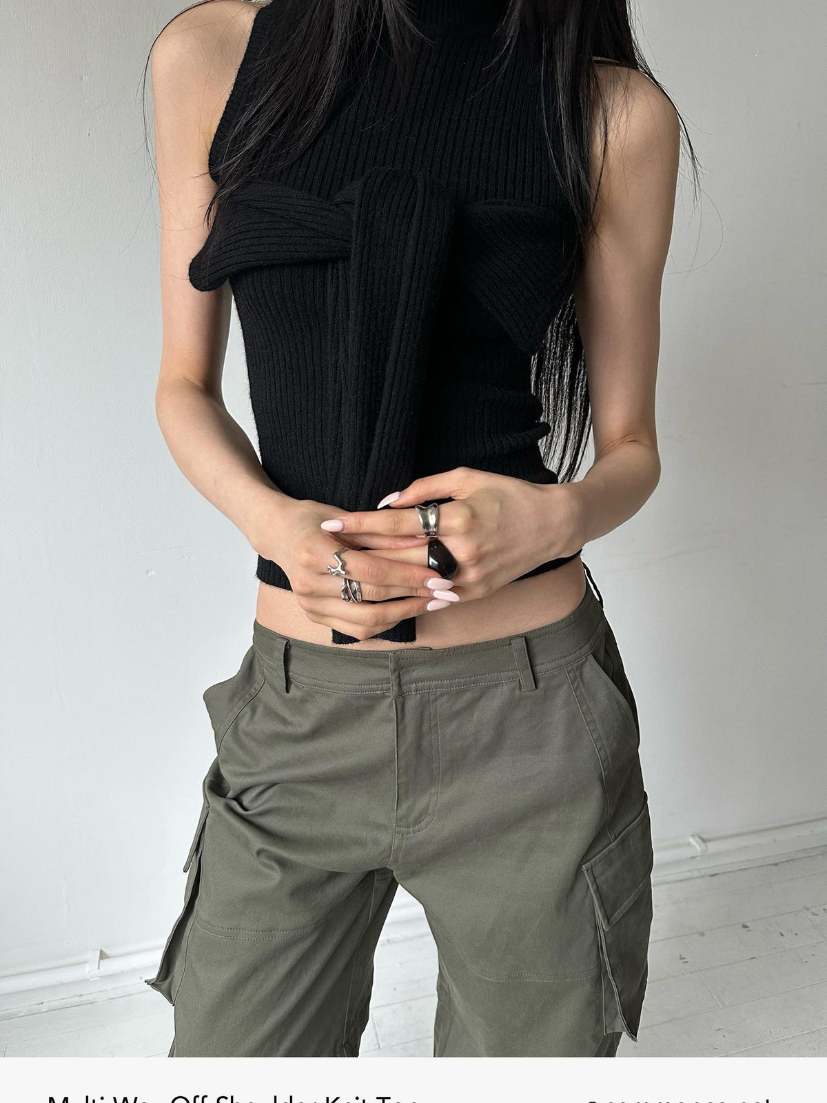 commonce net Off Shoulder Slim Fit Knit Wool Blend Women&