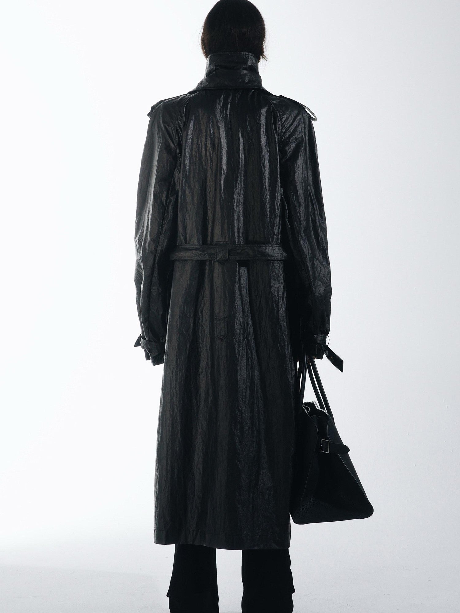 commonce net Oil Wax Coated Double Collar Structured Straight Cut Women&