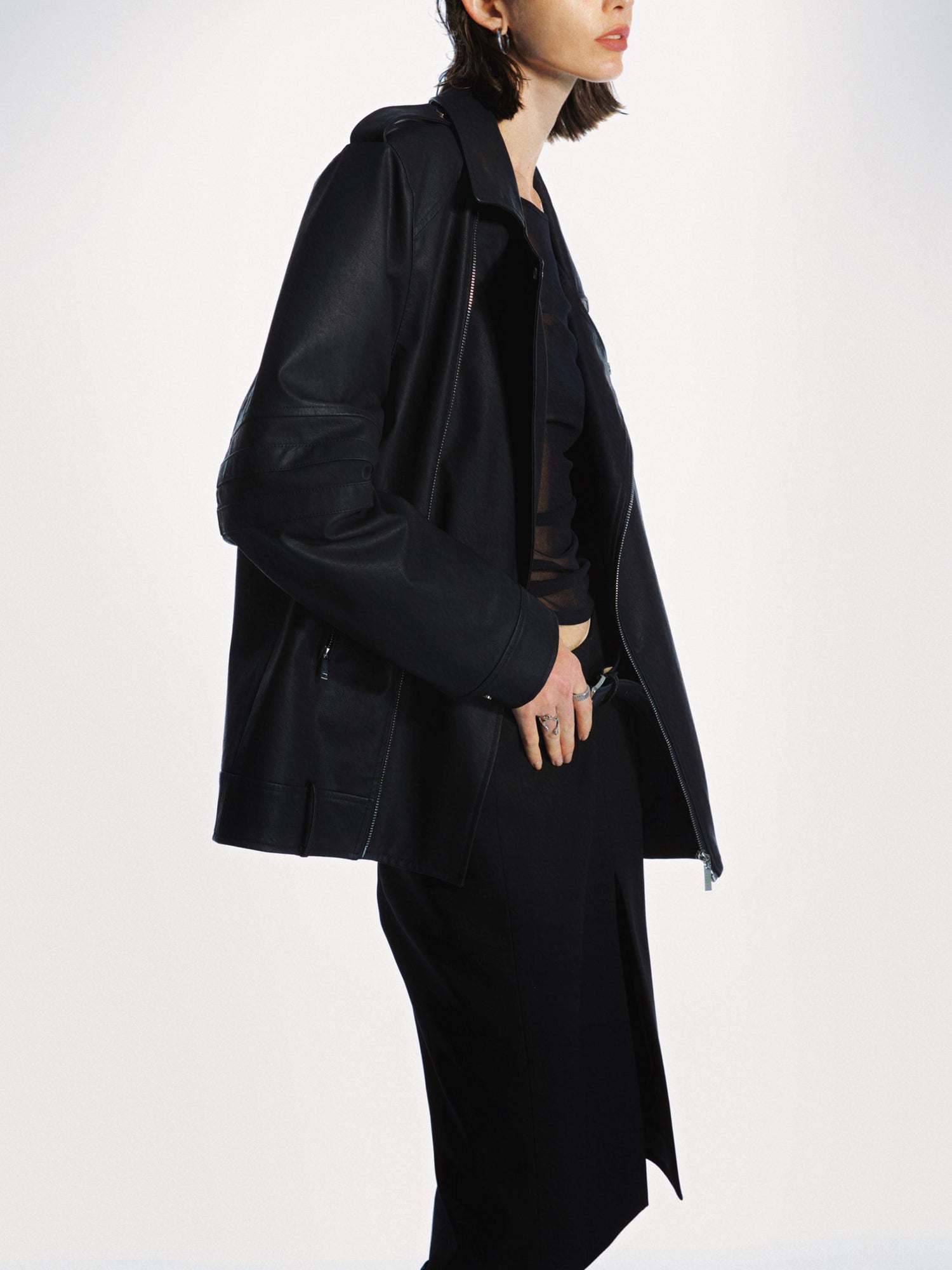 commonce net Oversized Padded Pu Leather Biker Jacket