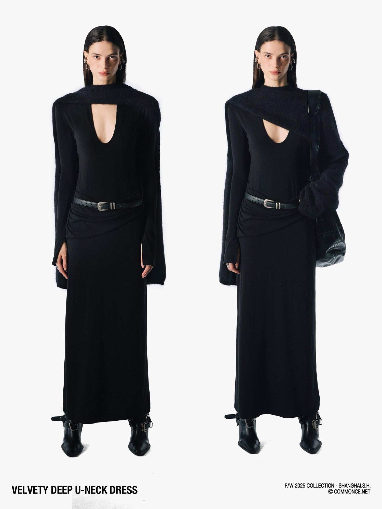 commonce net Plush Dark Deep U Ruched Spliced Women&
