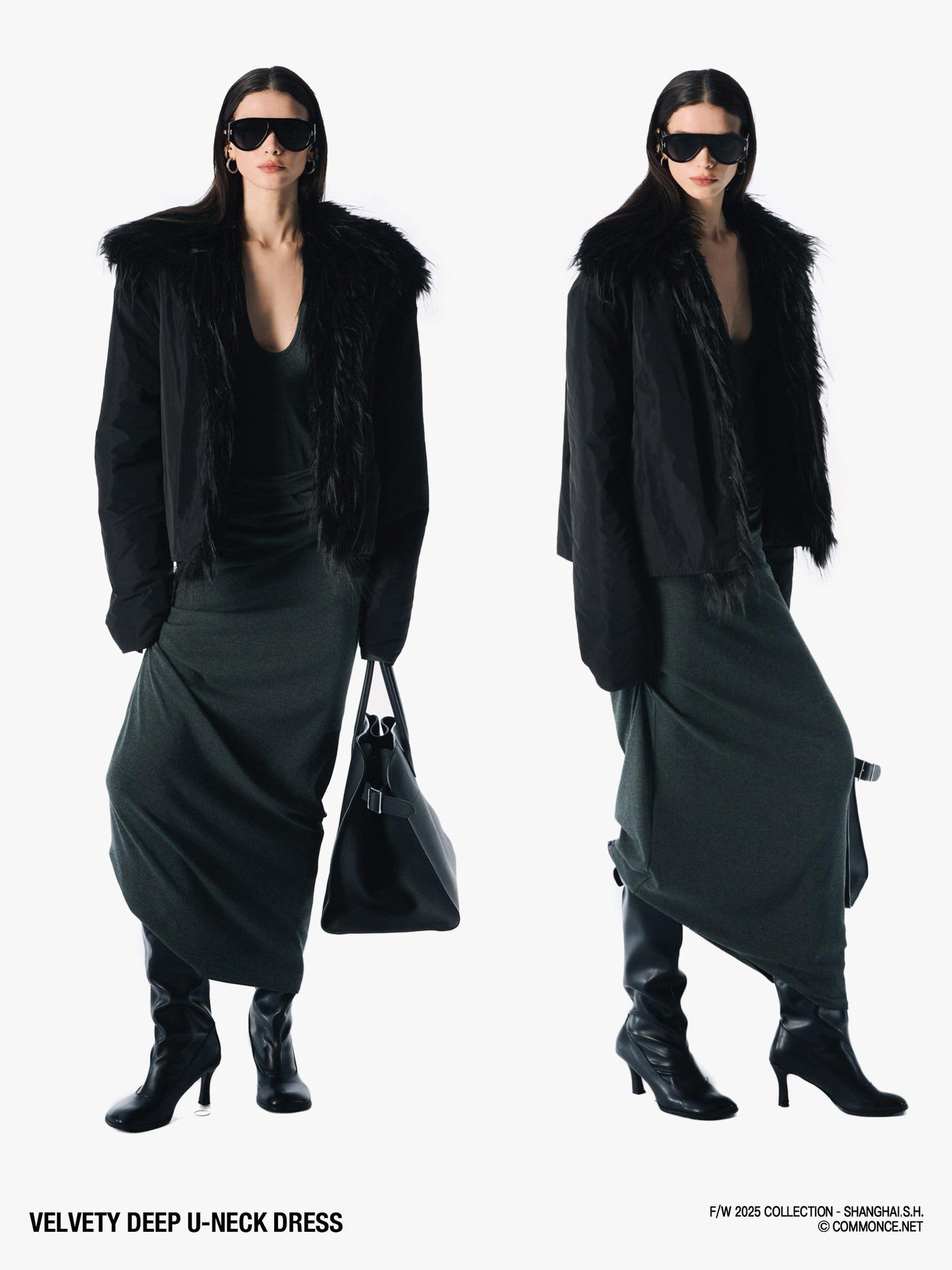 commonce net Plush Dark Deep U Ruched Spliced Women&