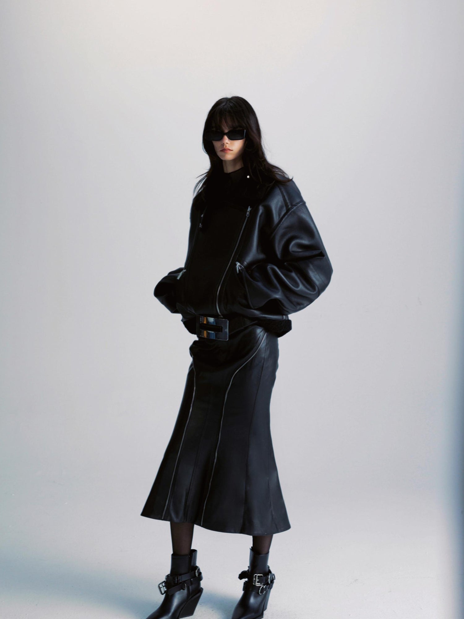 commonce net Pu Leather Mermaid Skirt With Zip Trim And Split Hem