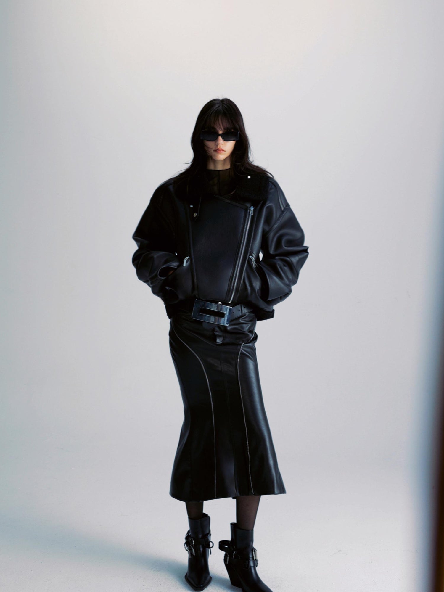 commonce net Pu Leather Mermaid Skirt With Zip Trim And Split Hem