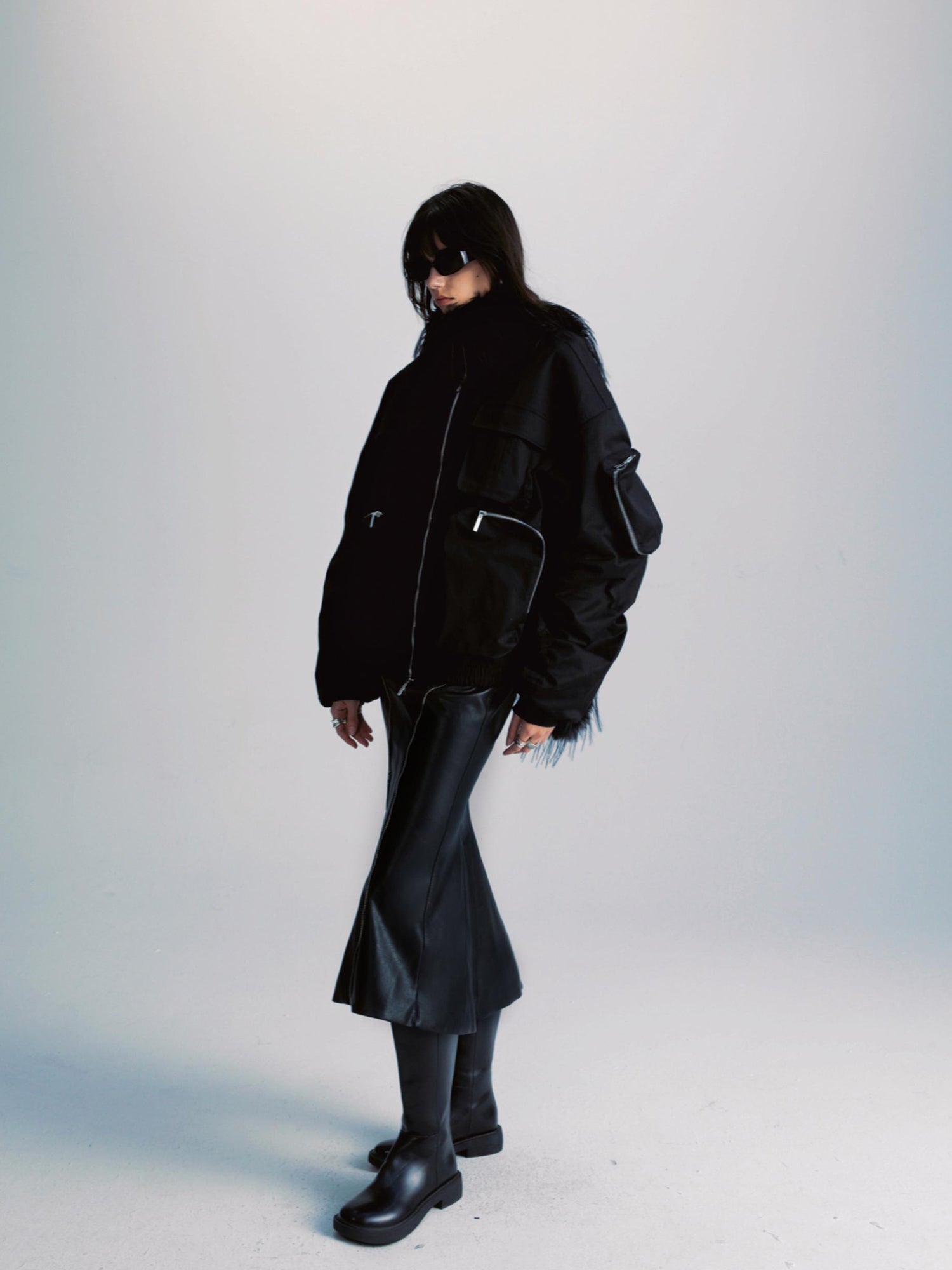 commonce net Pu Leather Mermaid Skirt With Zip Trim And Split Hem