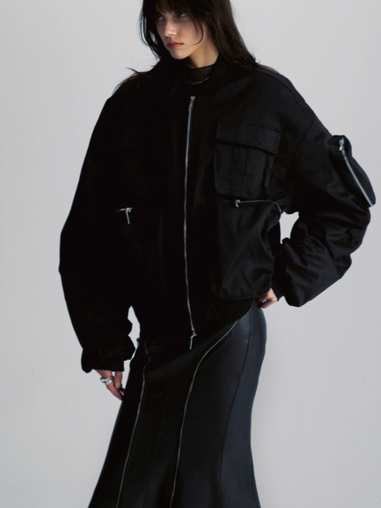 commonce net Pu Leather Mermaid Skirt With Zip Trim And Split Hem