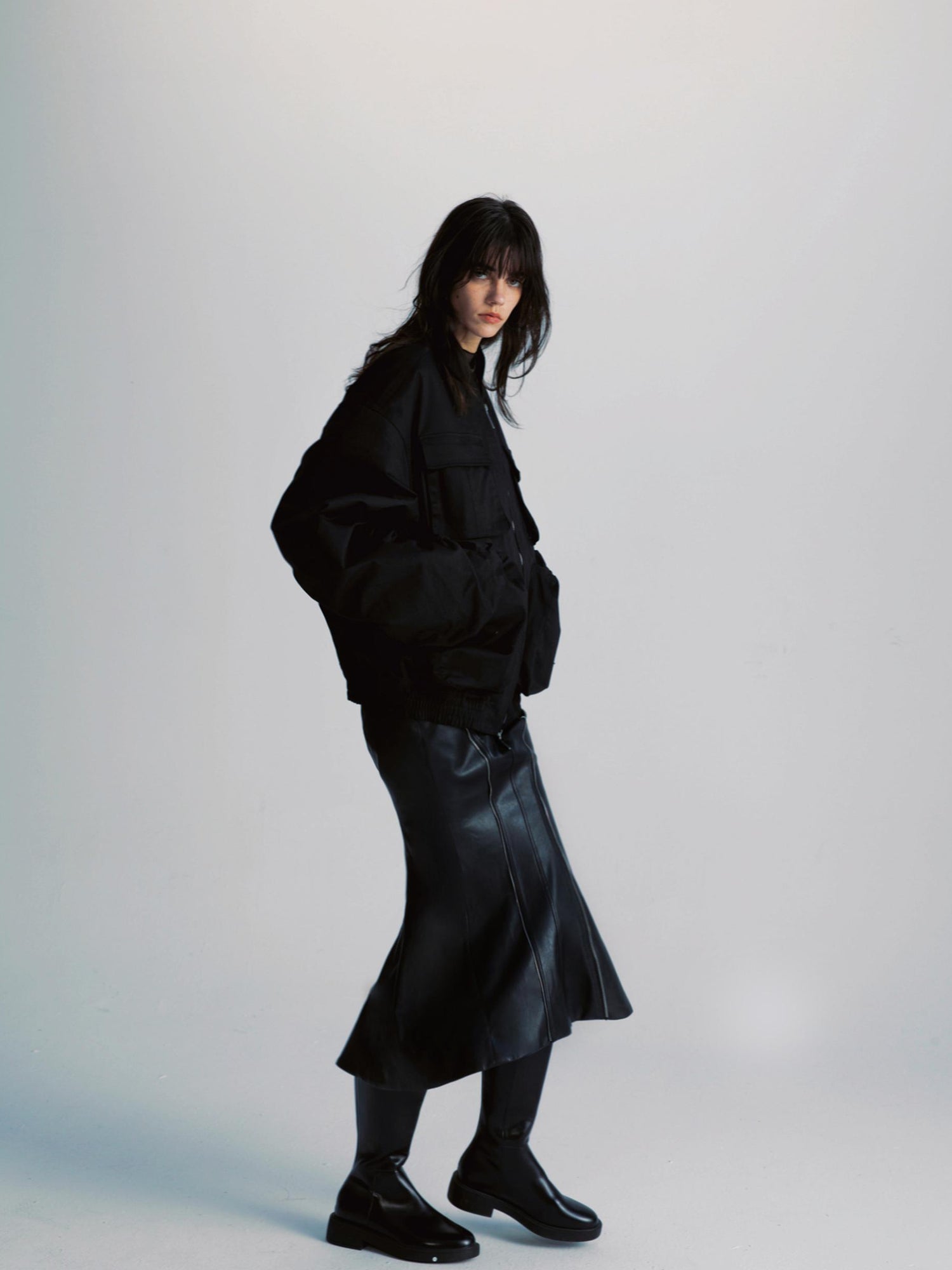 commonce net Pu Leather Mermaid Skirt With Zip Trim And Split Hem