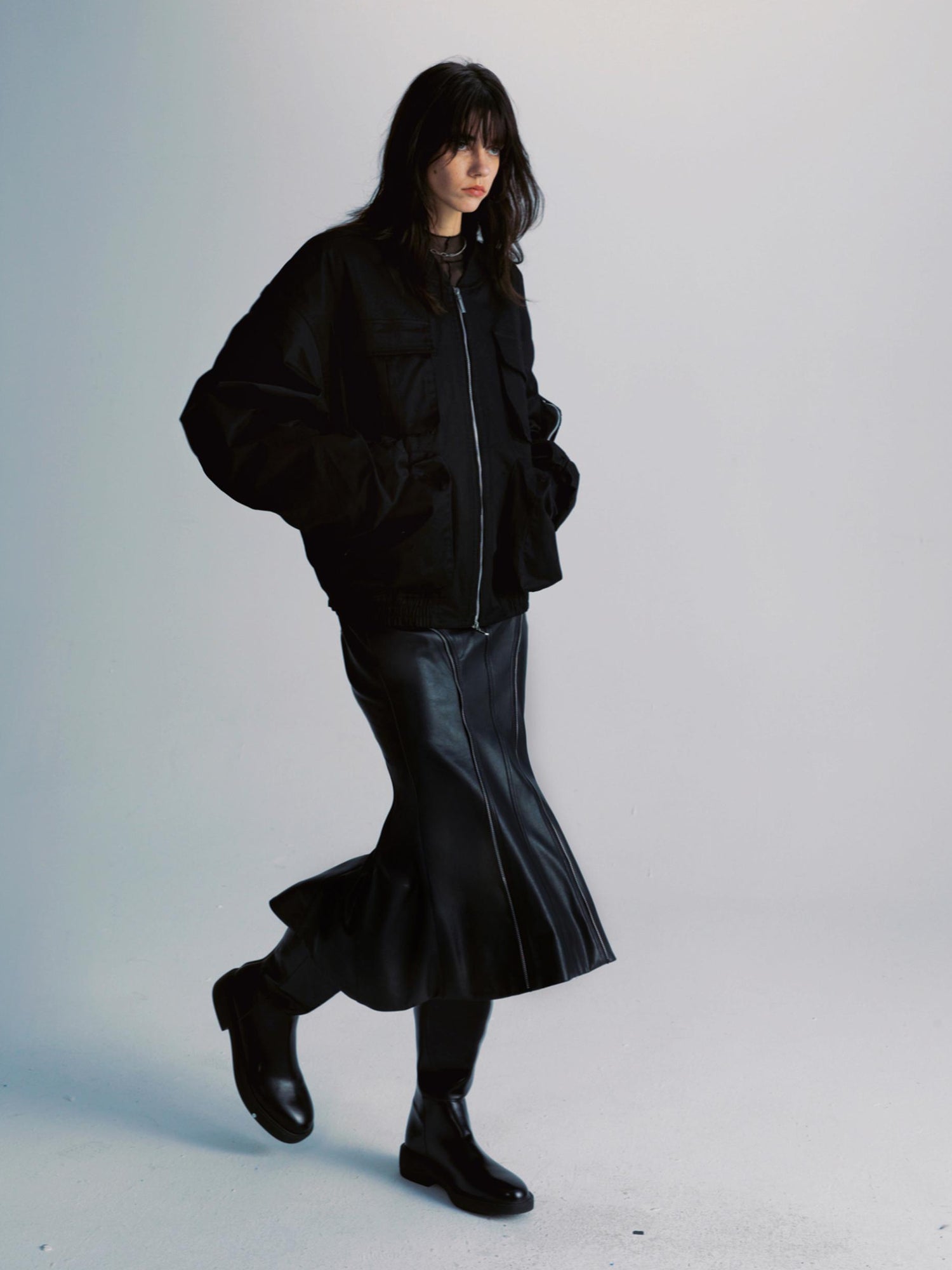 commonce net Pu Leather Mermaid Skirt With Zip Trim And Split Hem