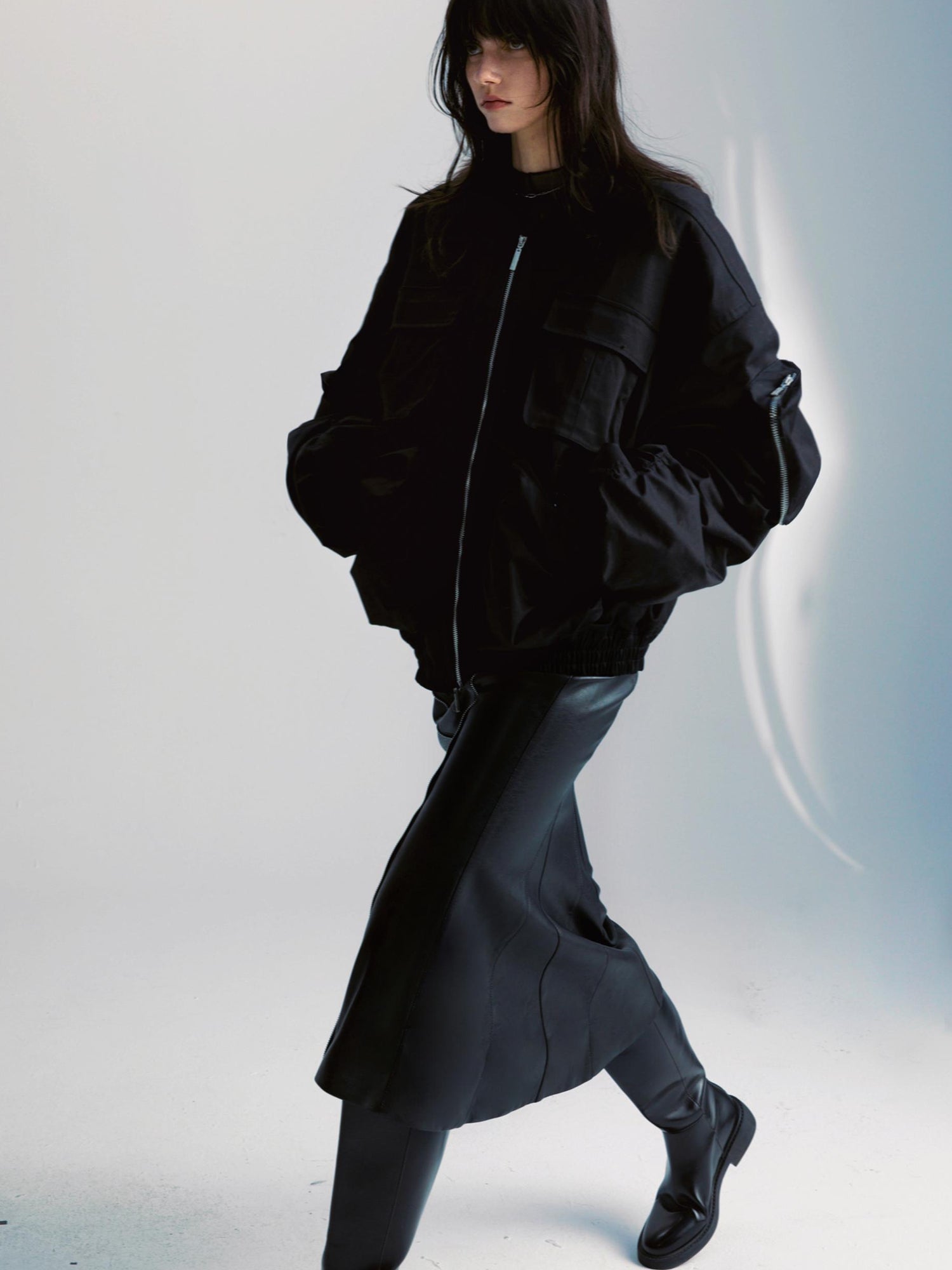 commonce net Pu Leather Mermaid Skirt With Zip Trim And Split Hem