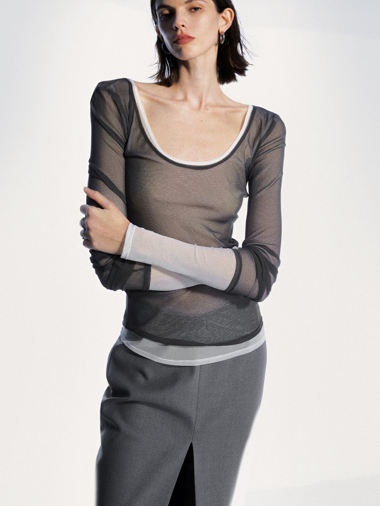 commonce net Reversible Sheer Ribbed Base Layer T-shirt