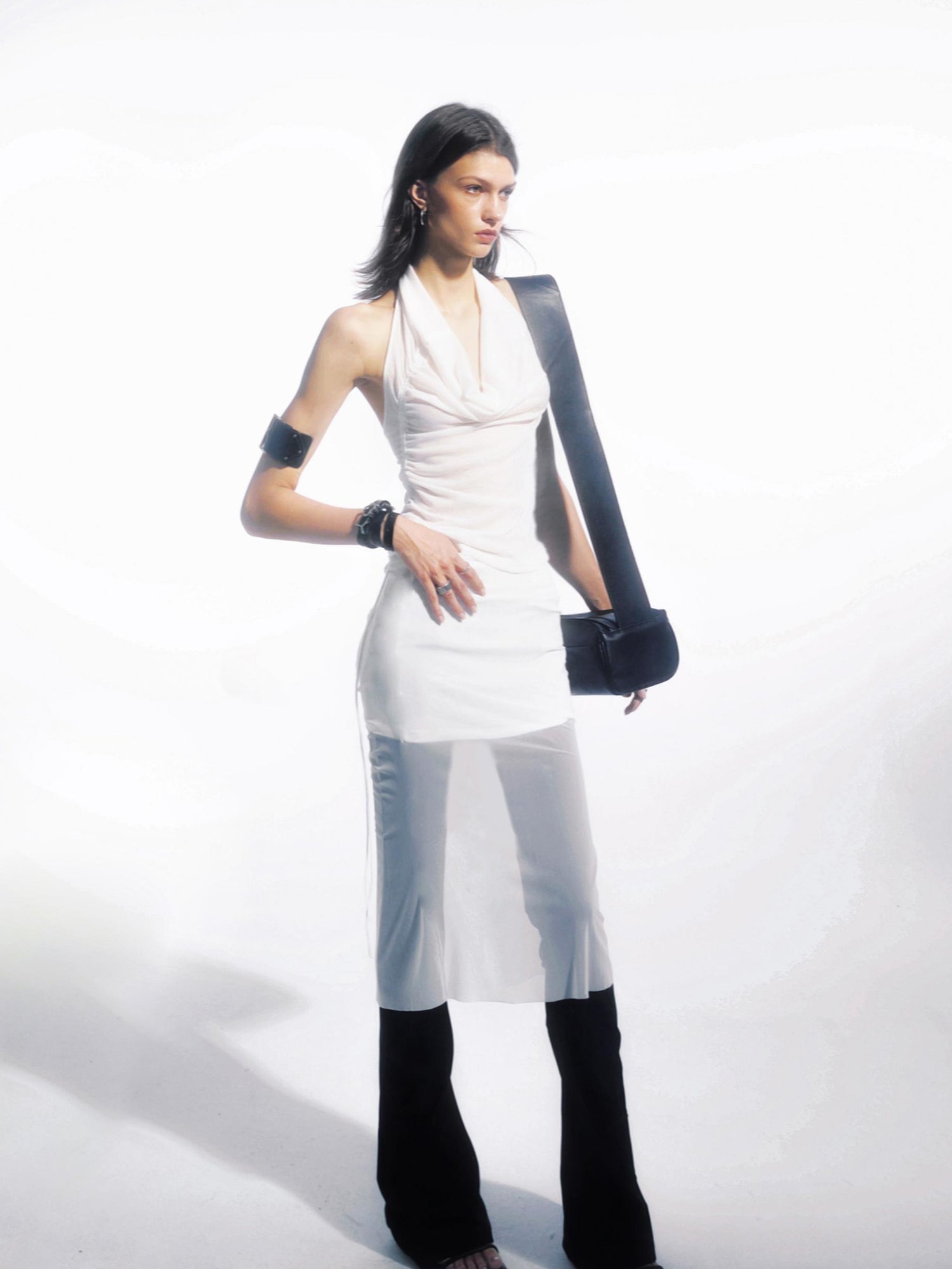 commonce net Ruched Mesh Off Shoulder Top And Mermaid Hem Skirt Set