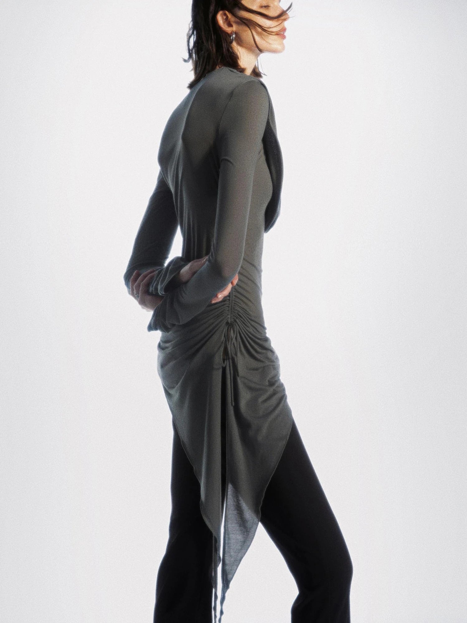 Ruched V-Neck Long Sleeve Tee