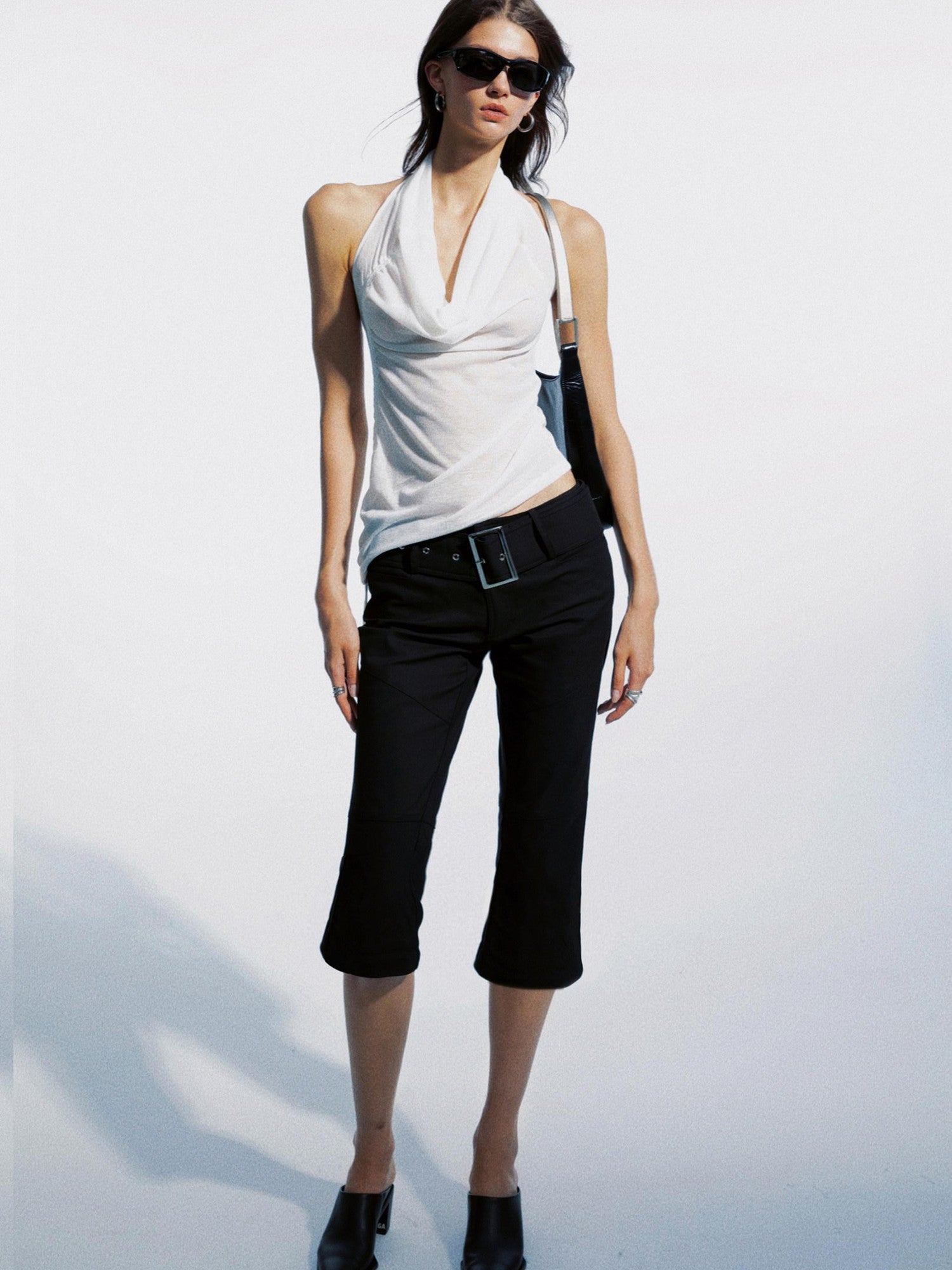 commonce net Sheer Asymmetrical Hem Drawstring Ruched Draped Women&