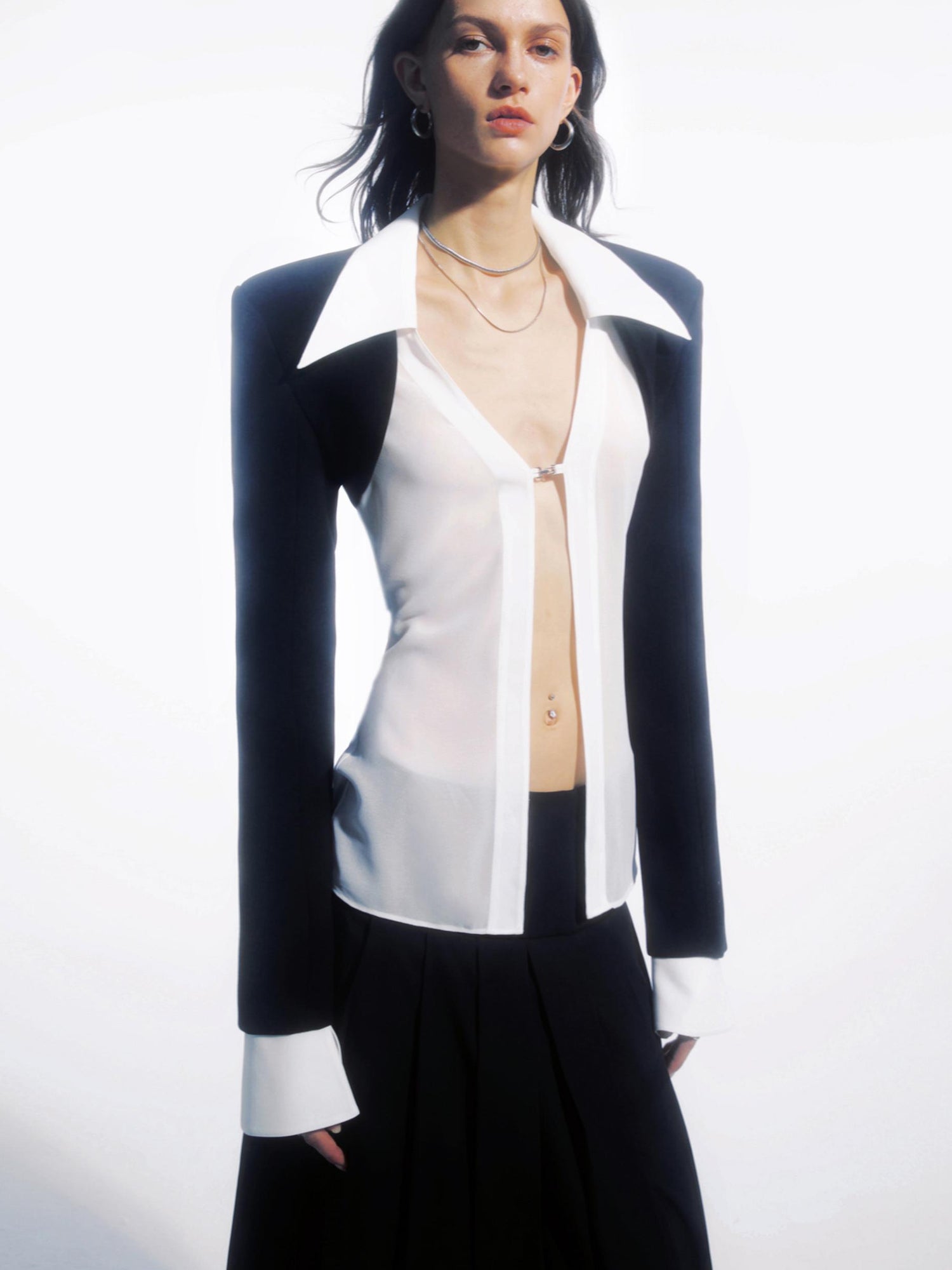 commonce net Sheer Clasp Waist Defining Metal Button Shirt