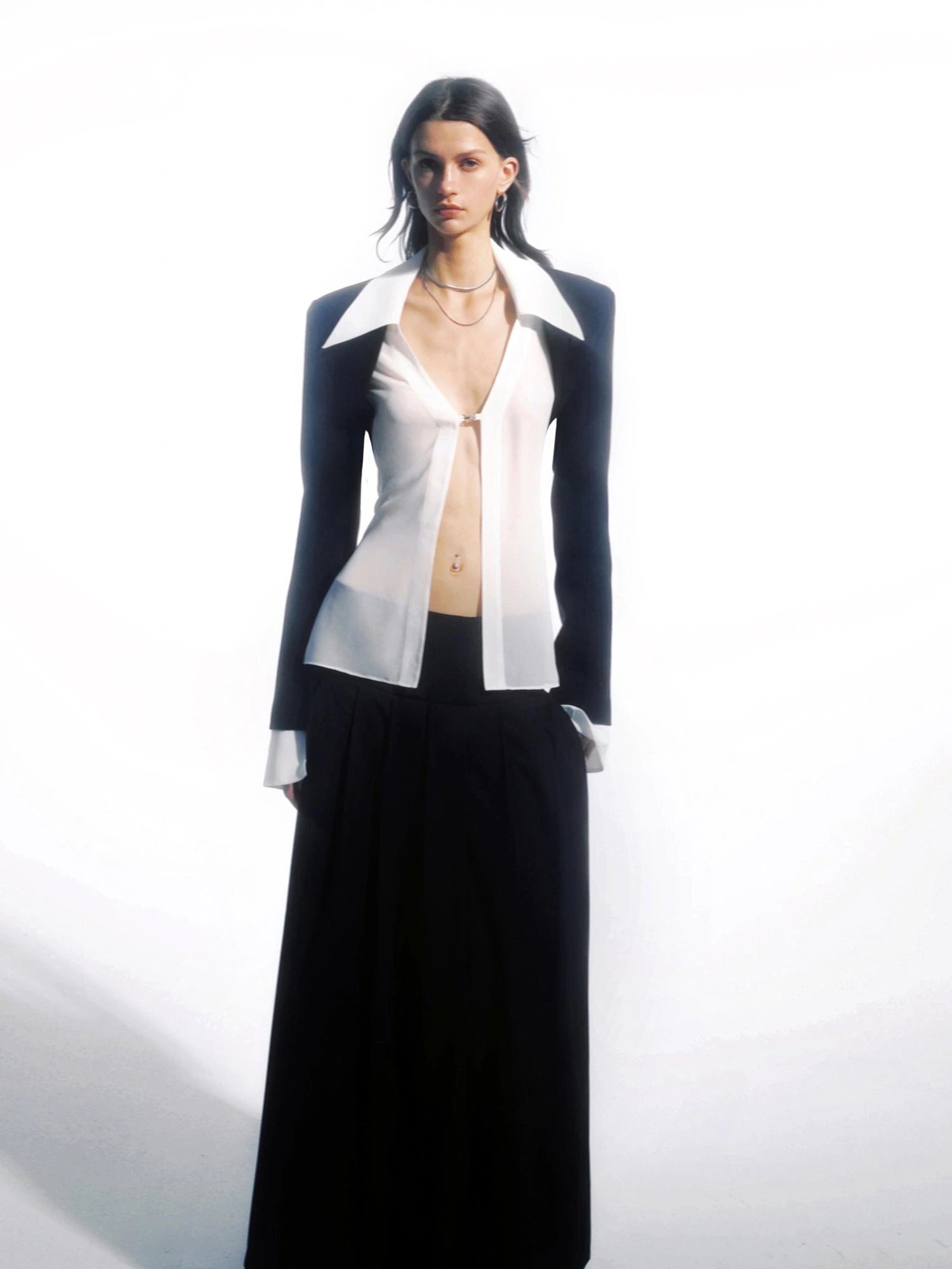 Sheer Clasp Waist Defining Metal Button Shirt