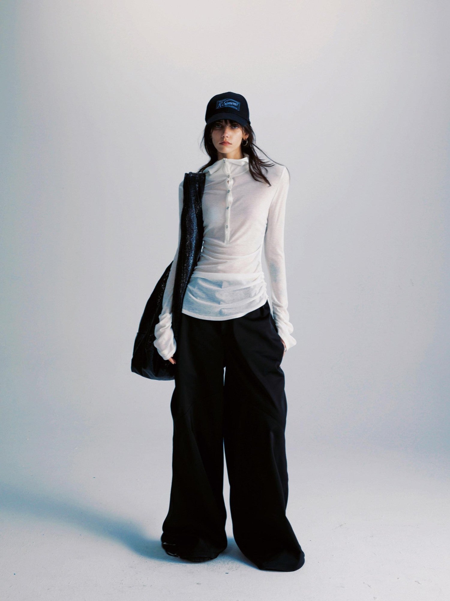 commonce net Sheer Ruched Drawstring Hooded Mockneck Women&