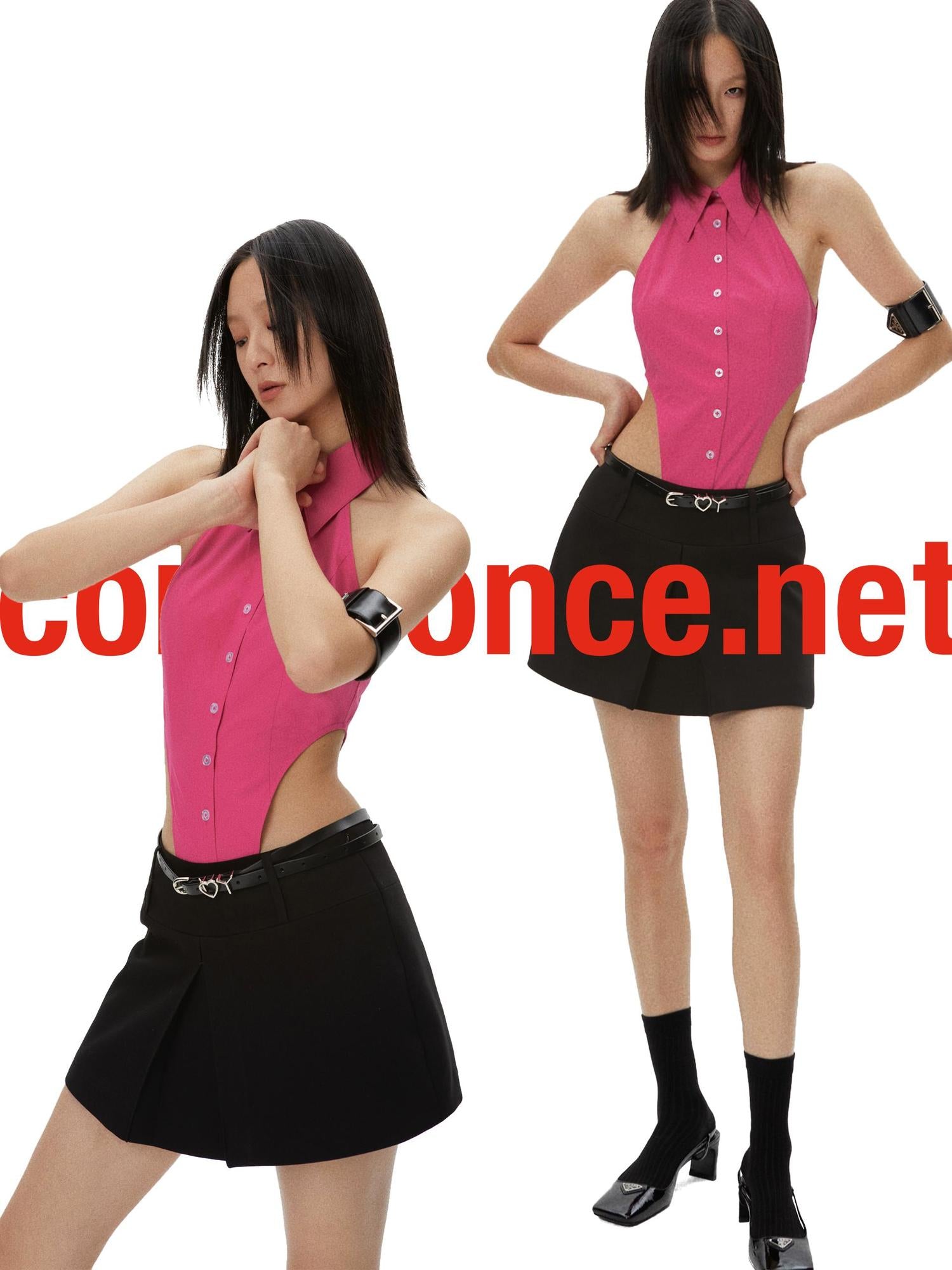 commonce net Sleeveless Rose Pink Button Up Jumpsuit