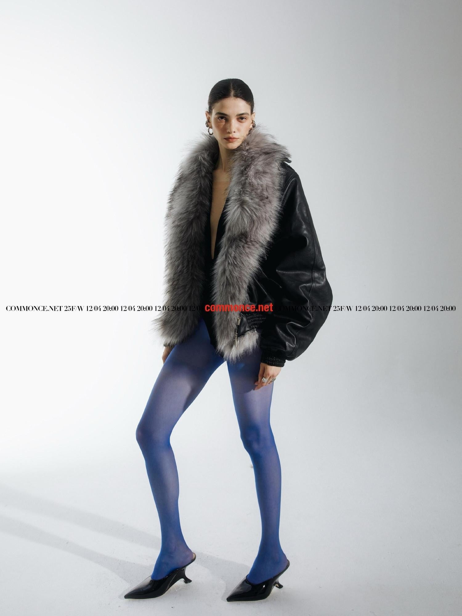 commonce net Solid Detachable Fur Collar Zip Front Women&