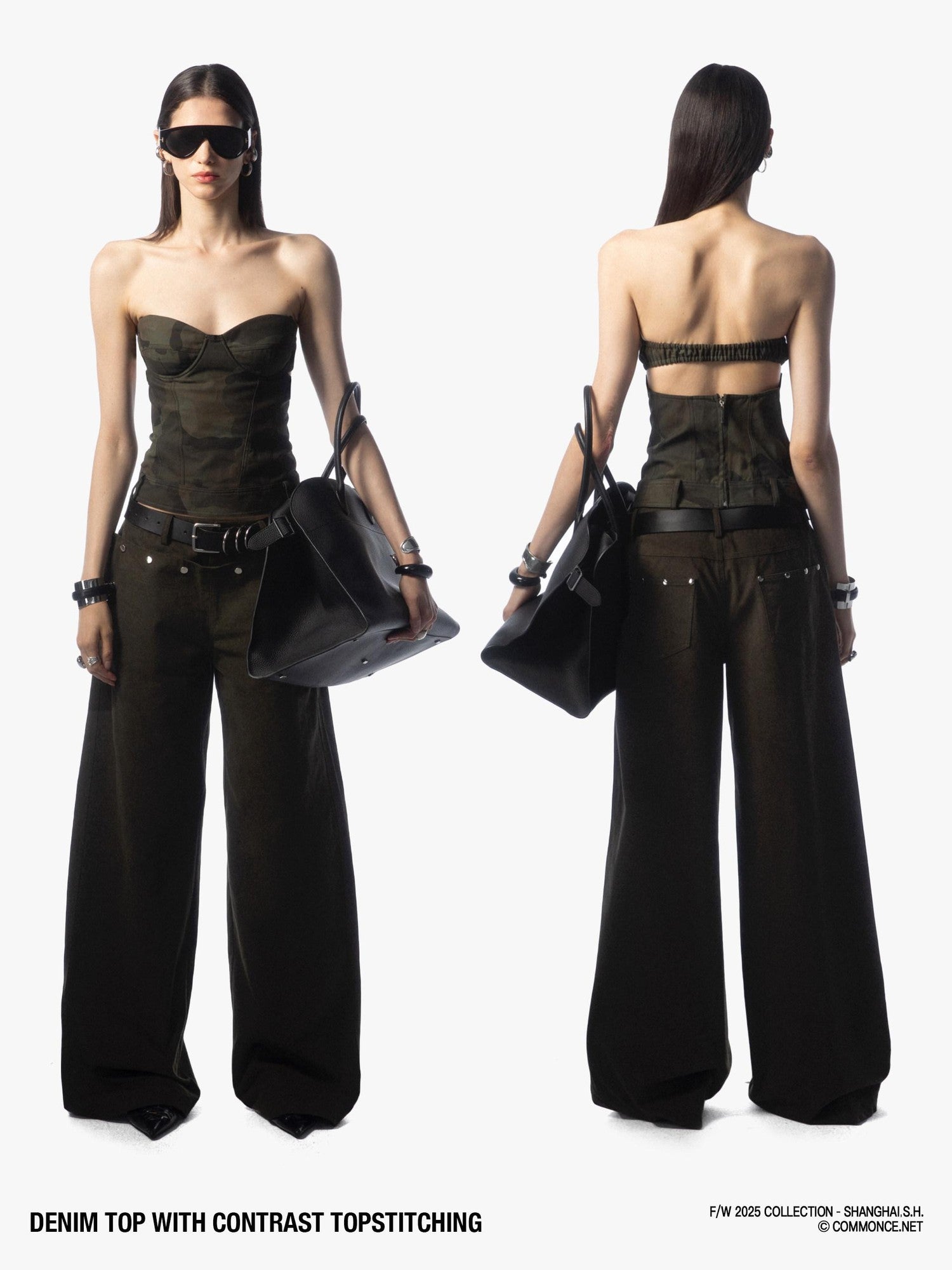 commonce net Topstitched Detachable Straps Zipper Women&