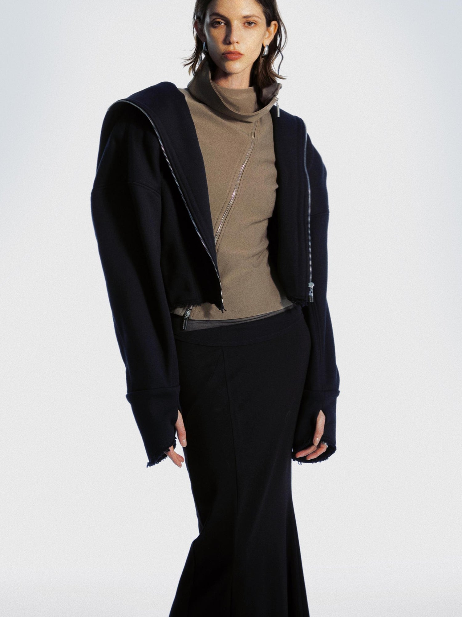 commonce net Two Way Zipper High Neck Top With Asymmetric Design