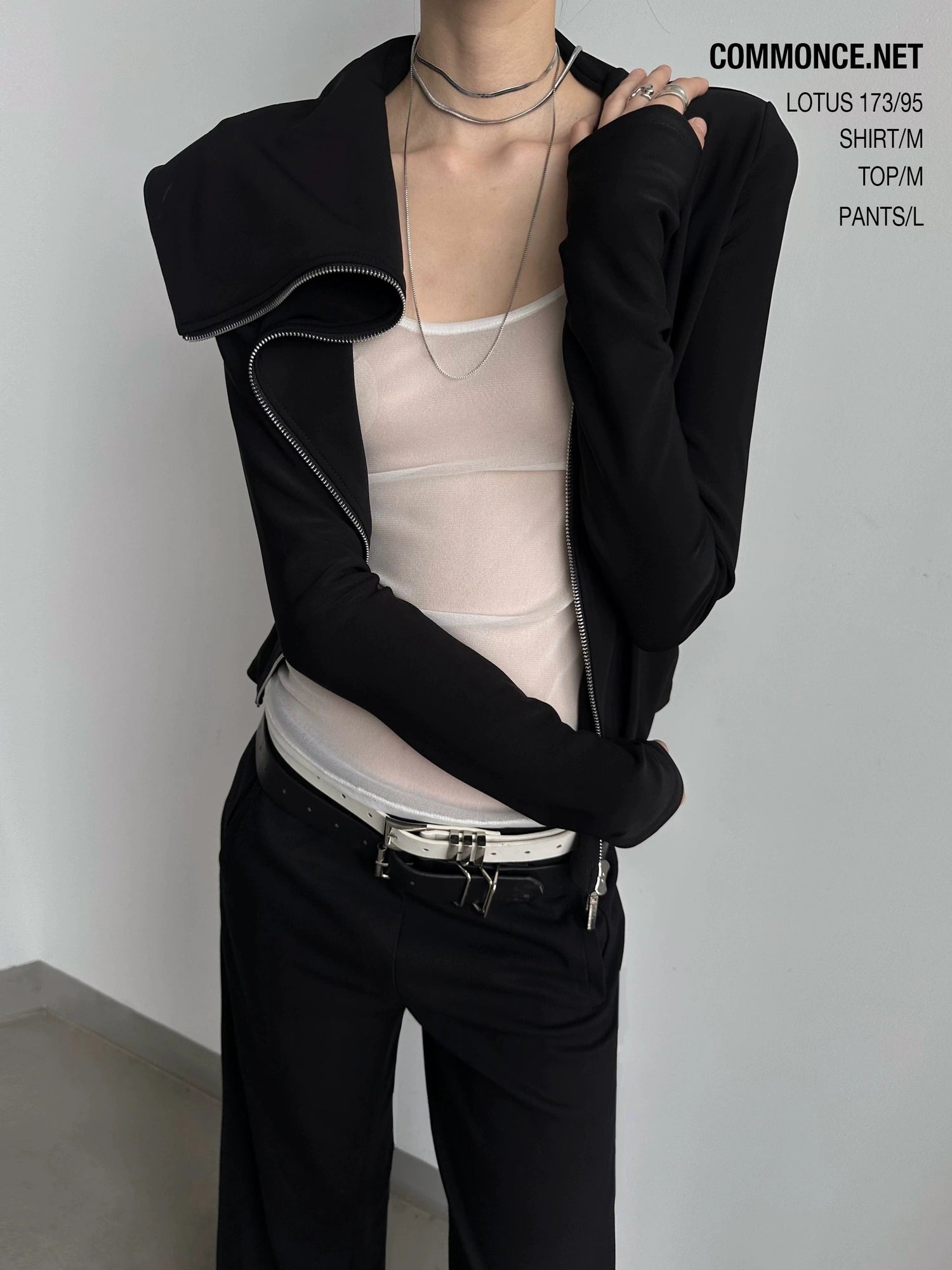 Two Way Zipper High Neck Top With Asymmetric Design