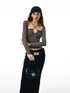 Washed Coffee Fishbone Ribbed Halter Sleeve Set
