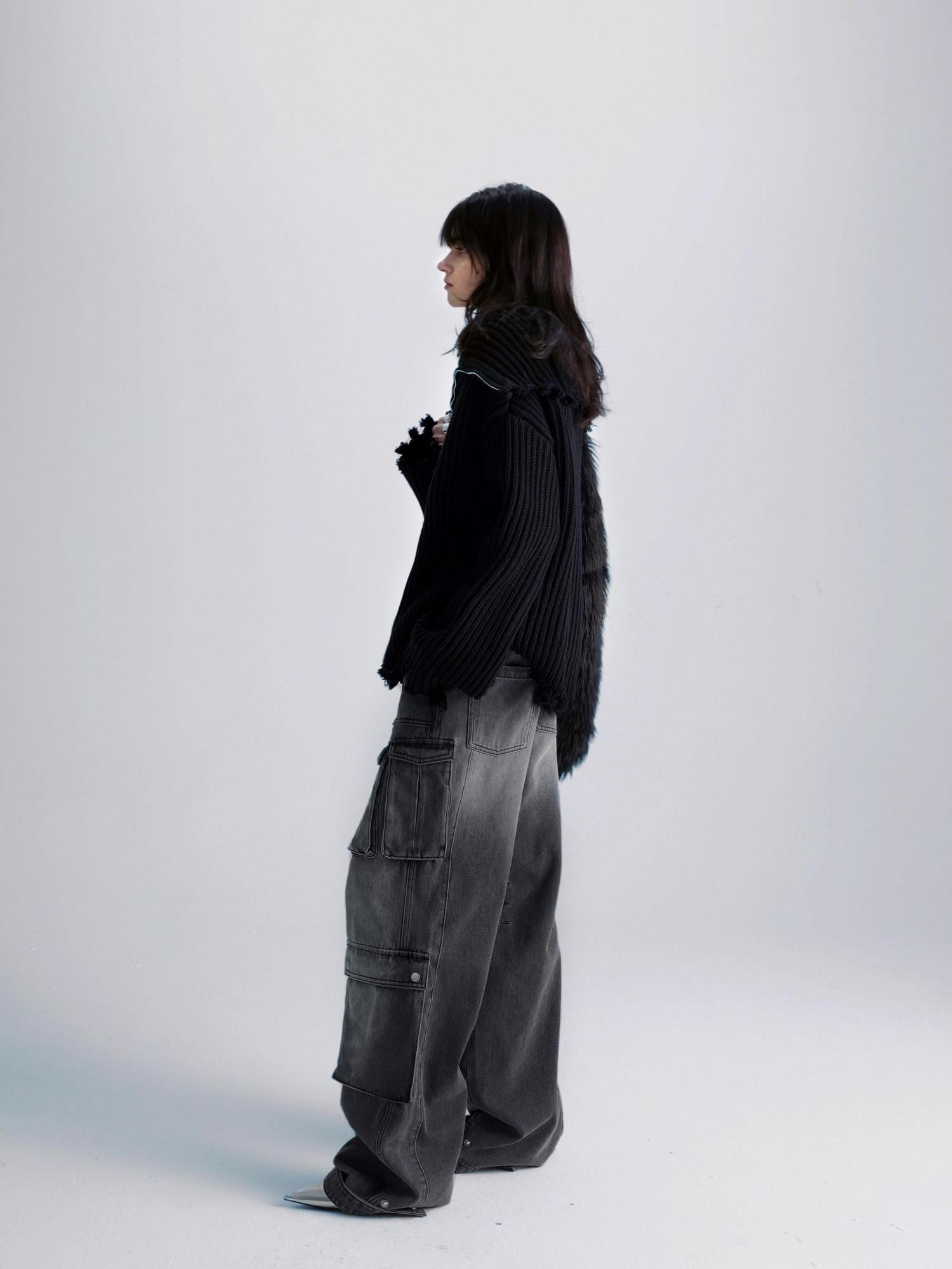 commonce net Washed Dark Gray Distressed Multi Pocket Women&