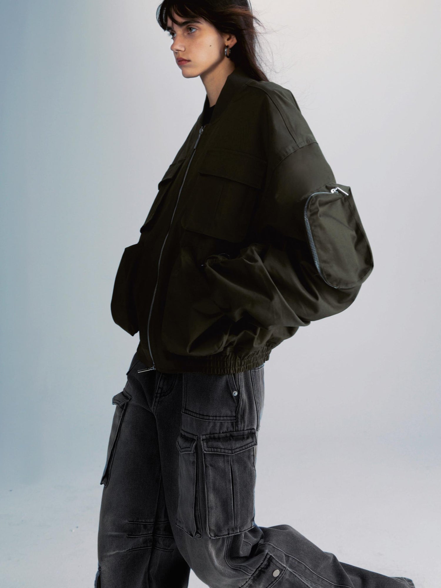 commonce net Washed Grey Multi Pocket Denim Jeans With Adjustable Cuffs