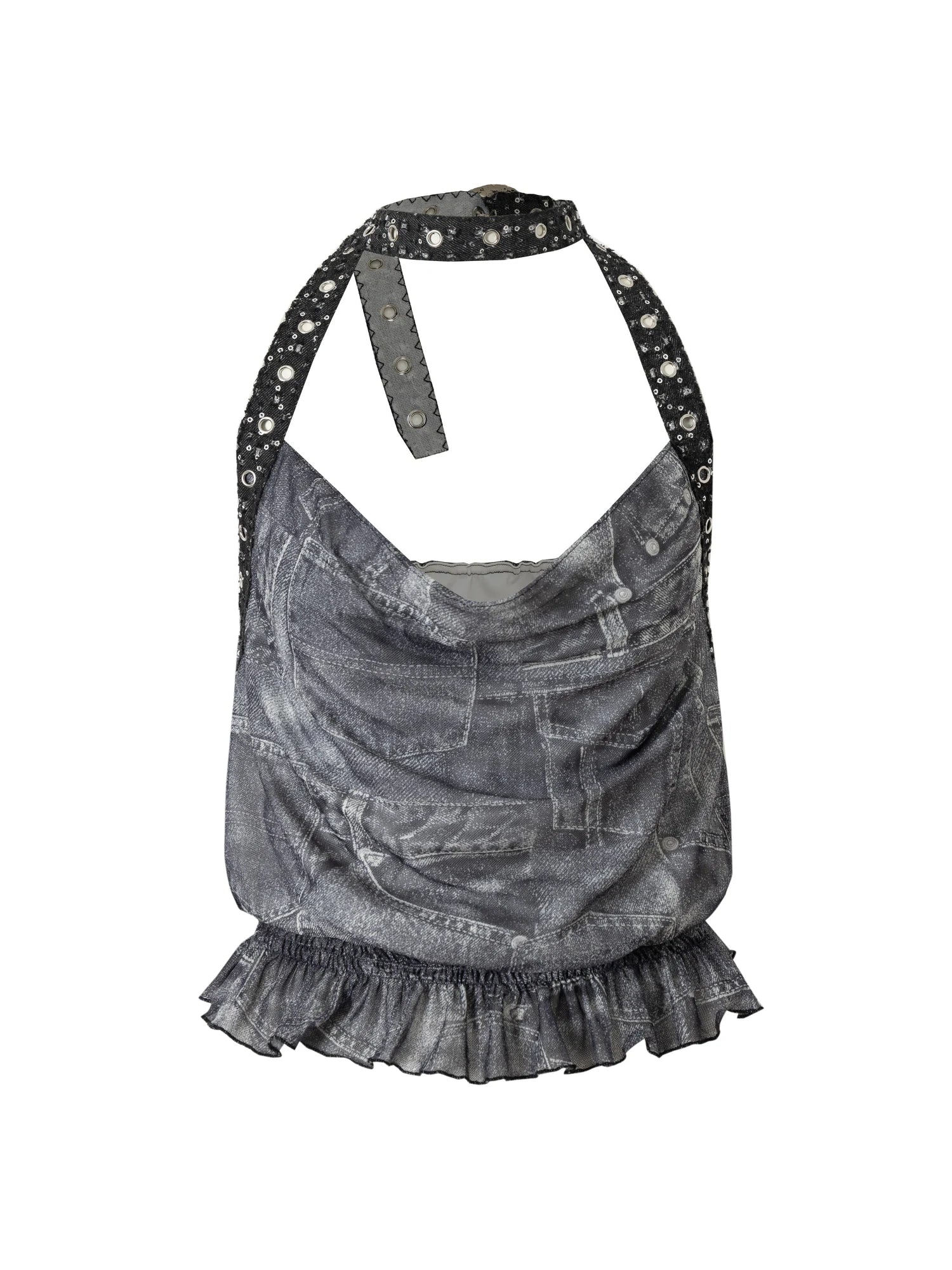Vintage Plaid Mesh Halter Top Slim Fit Blouse