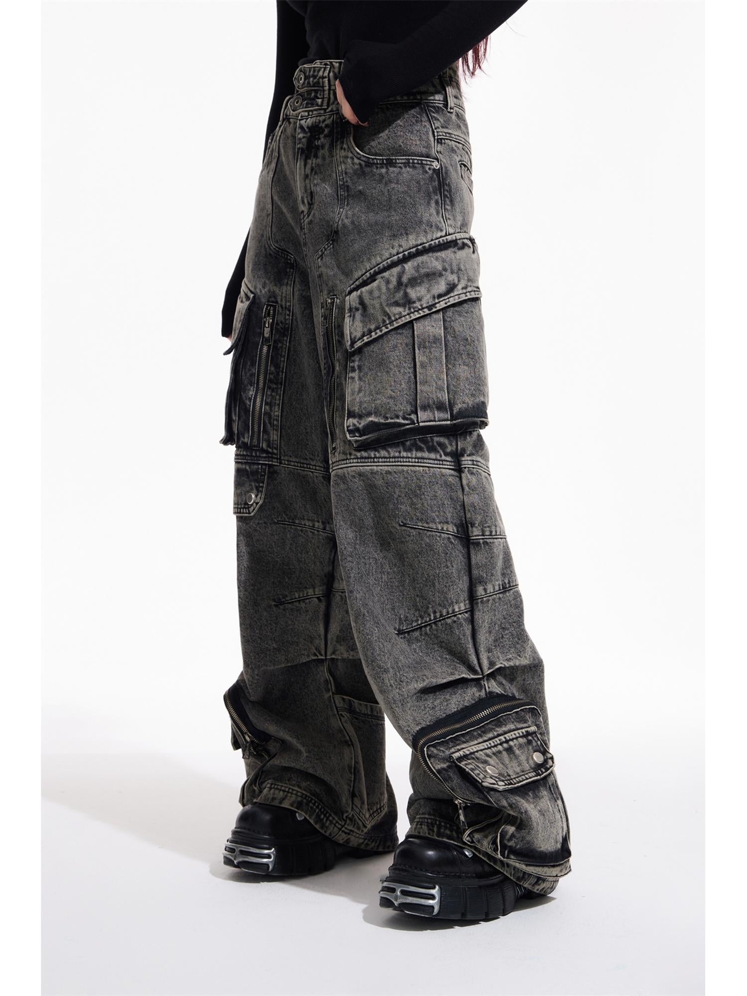 Peoplesense Vintage Industrial Washed Wide Leg Cargo Jeans