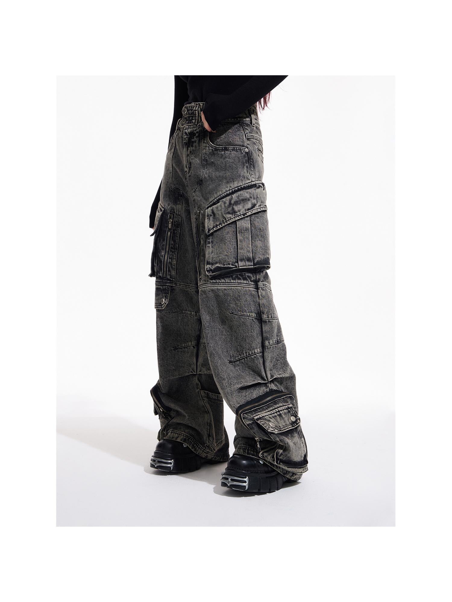 Peoplesense Vintage Industrial Washed Wide Leg Cargo Jeans